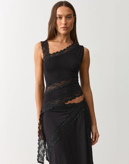 Lace Trim Asymmetrical Top