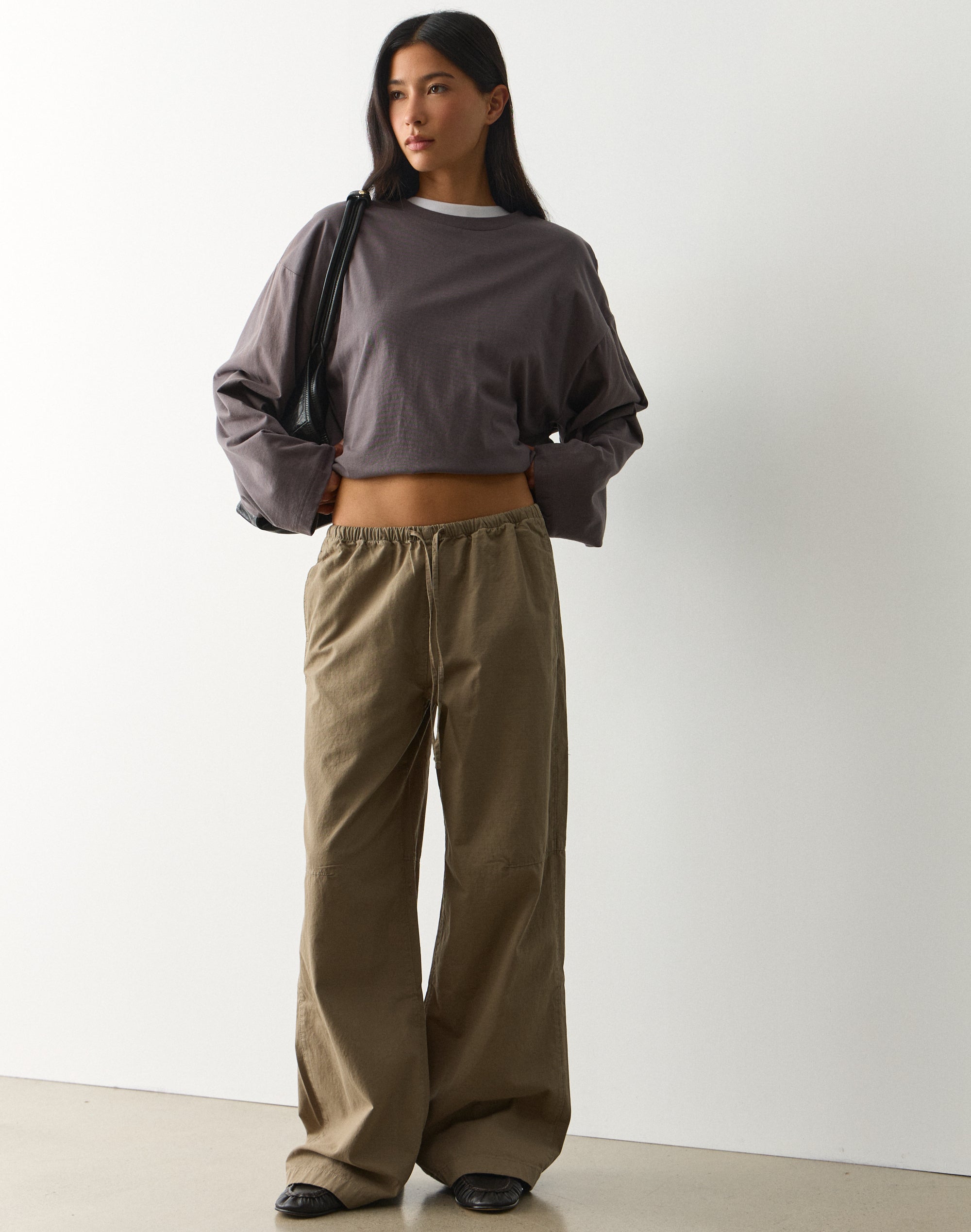 Cotton Low Rise Tie Waist Pant in Cargo Khaki | Glassons AU