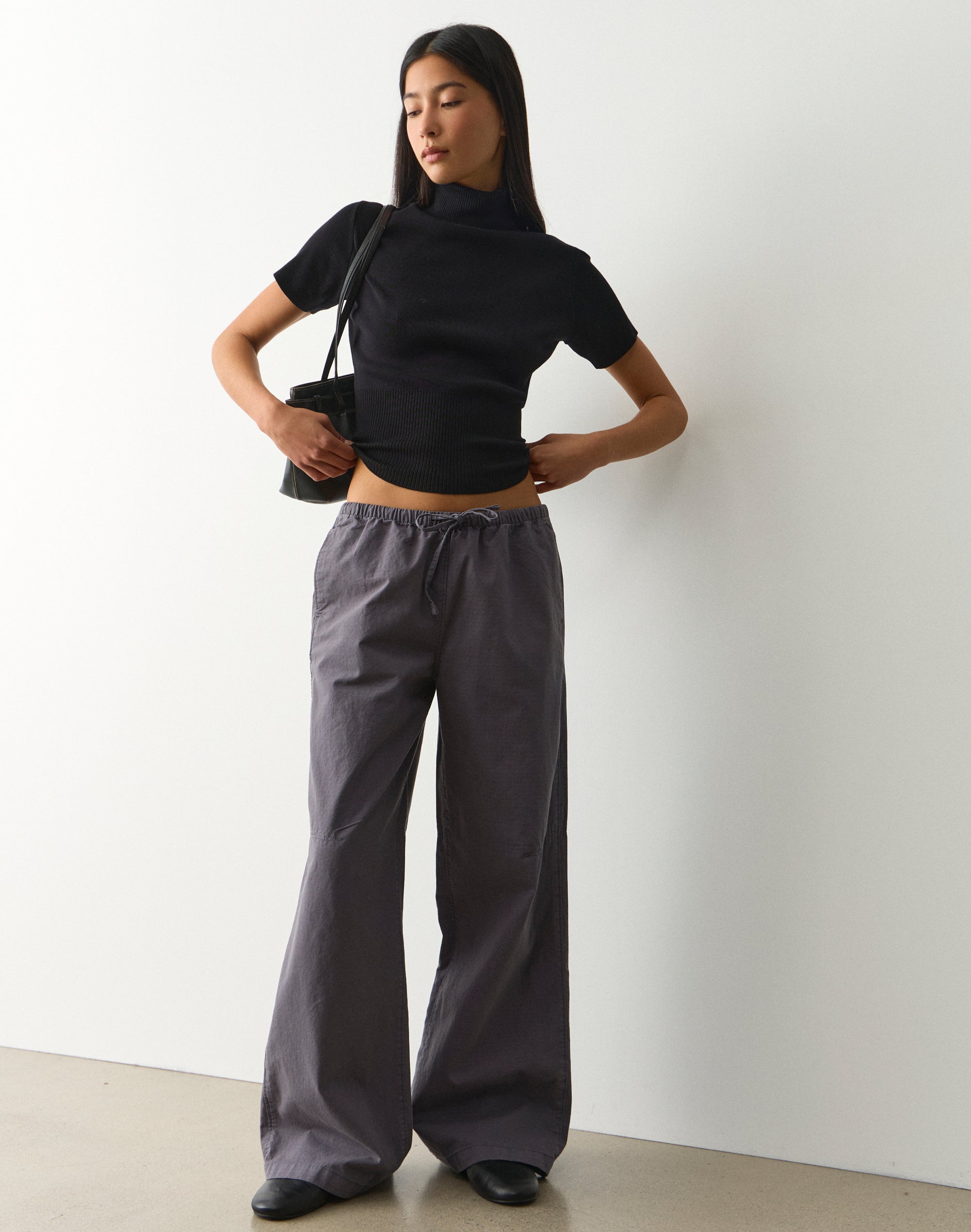 Cotton Low Rise Tie Waist Pant in Inkognito | Glassons US