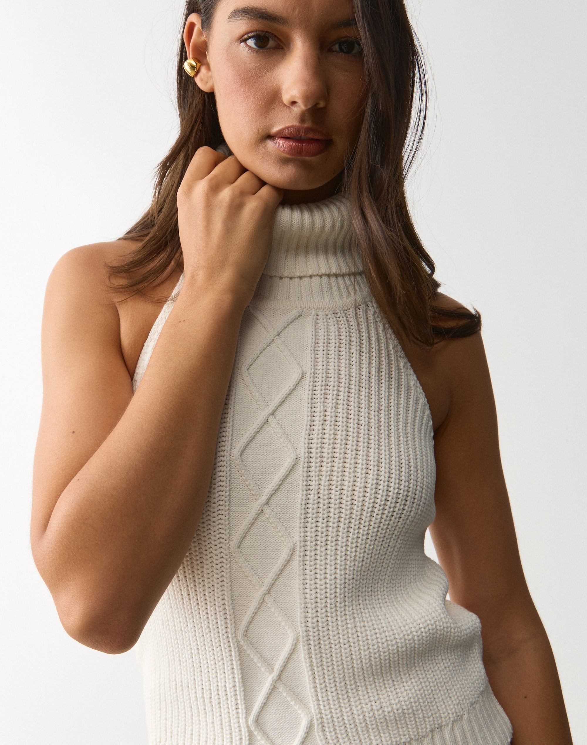 Roll Neck Knit Top in Milk | Glassons US