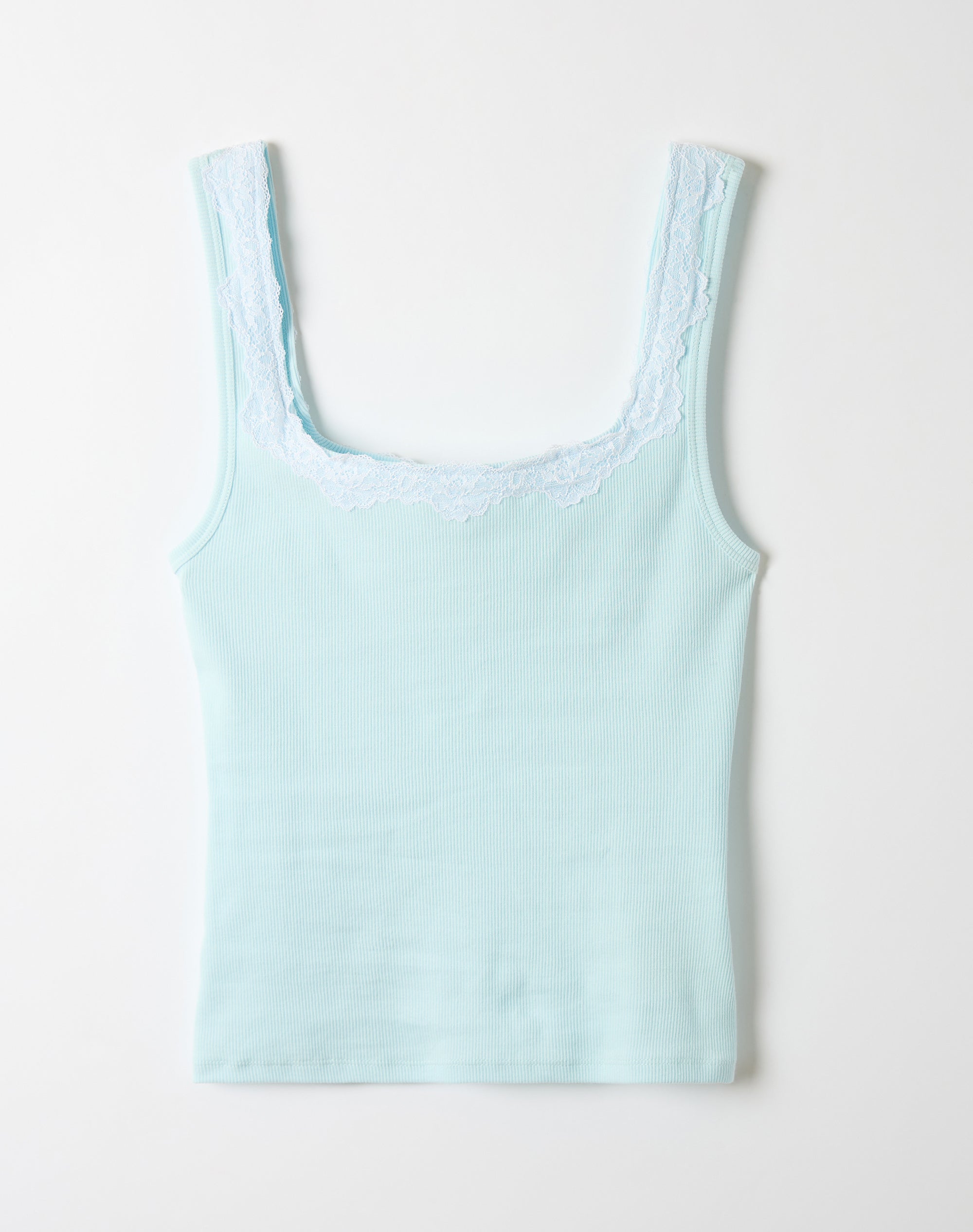 Contrast Rib Lace Trim Cami in Ocean Breezy X White | Glassons US