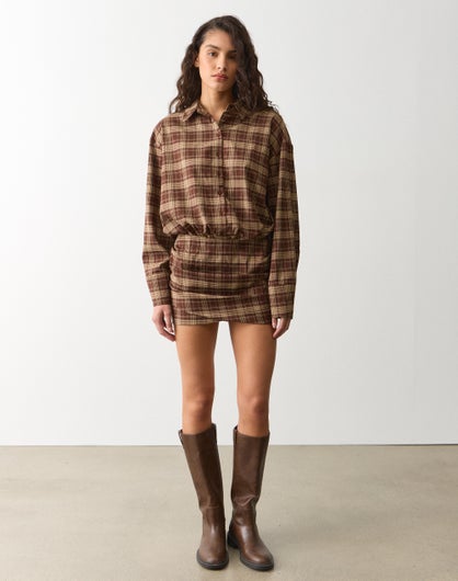 Button Up Ruched Mini Dress