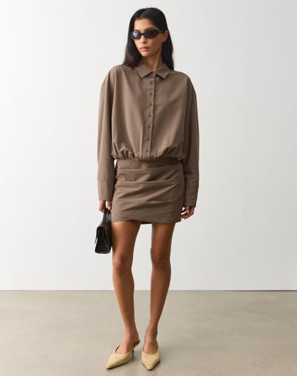 Button Up Ruched Mini Dress