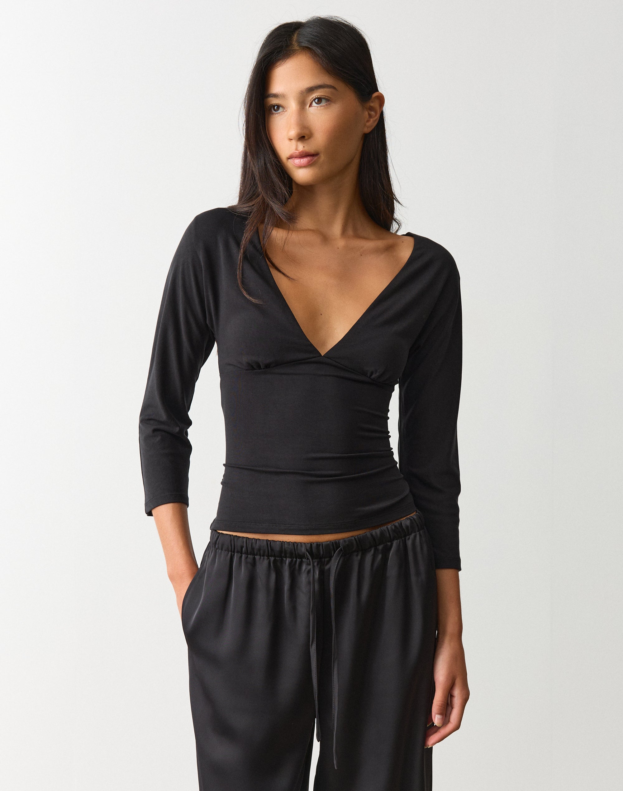 V Neck Three Quarter Sleeve Top