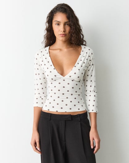 V Neck Three Quarter Sleeve Top