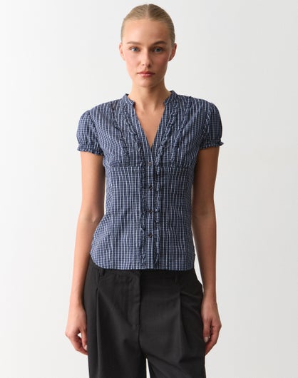 Check Frill Detail Blouse