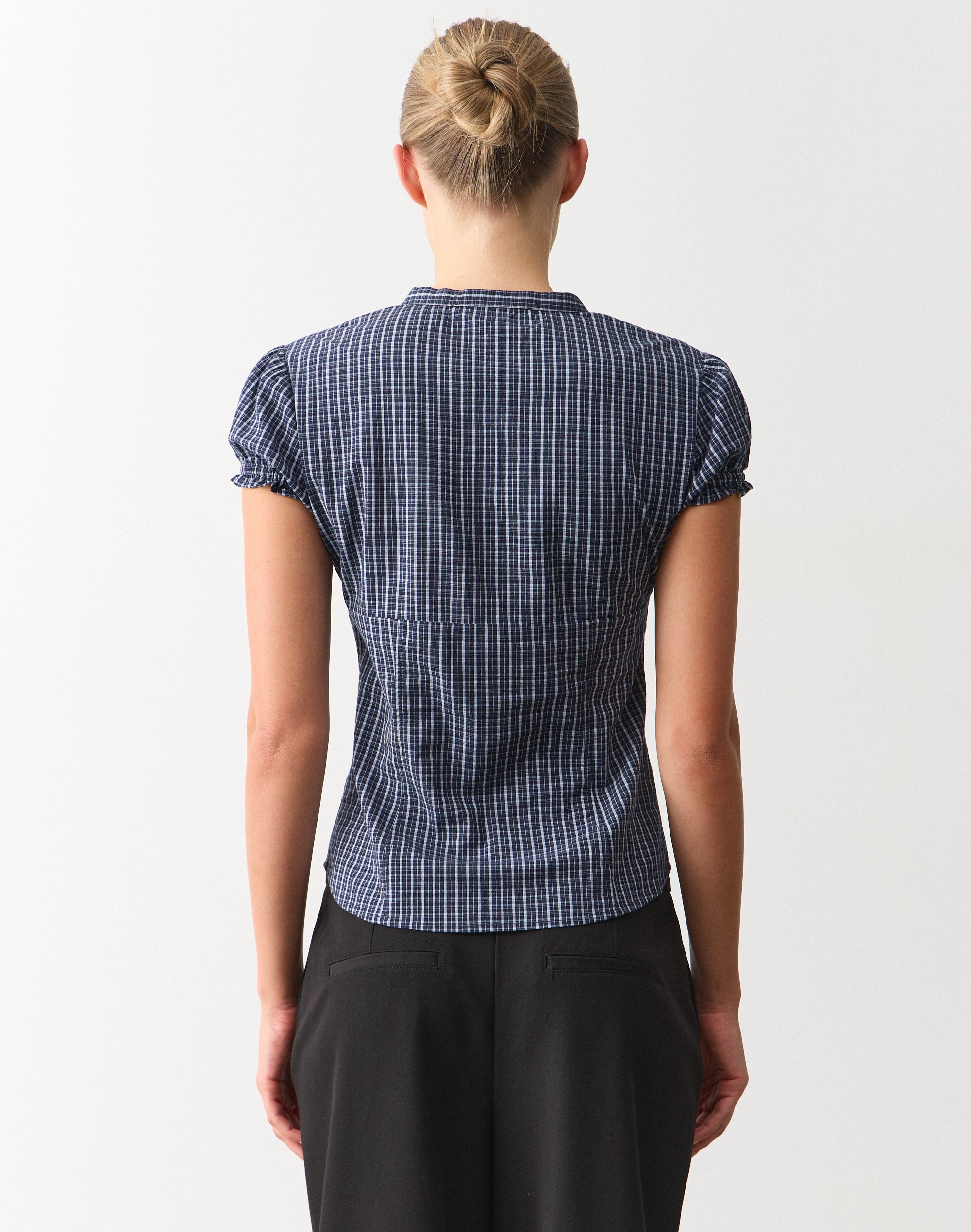 Check Frill Detail Blouse