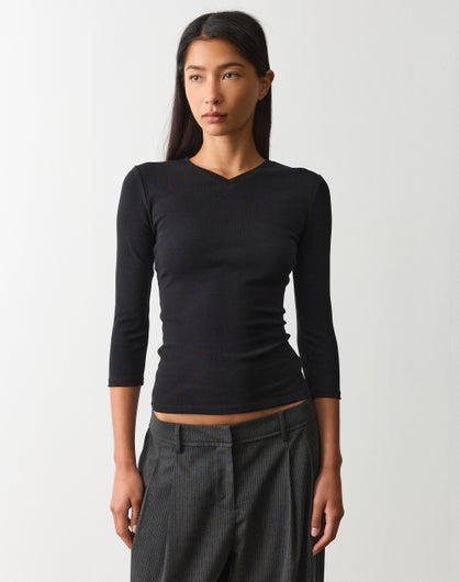 Cotton V Neck Three Quarter Top