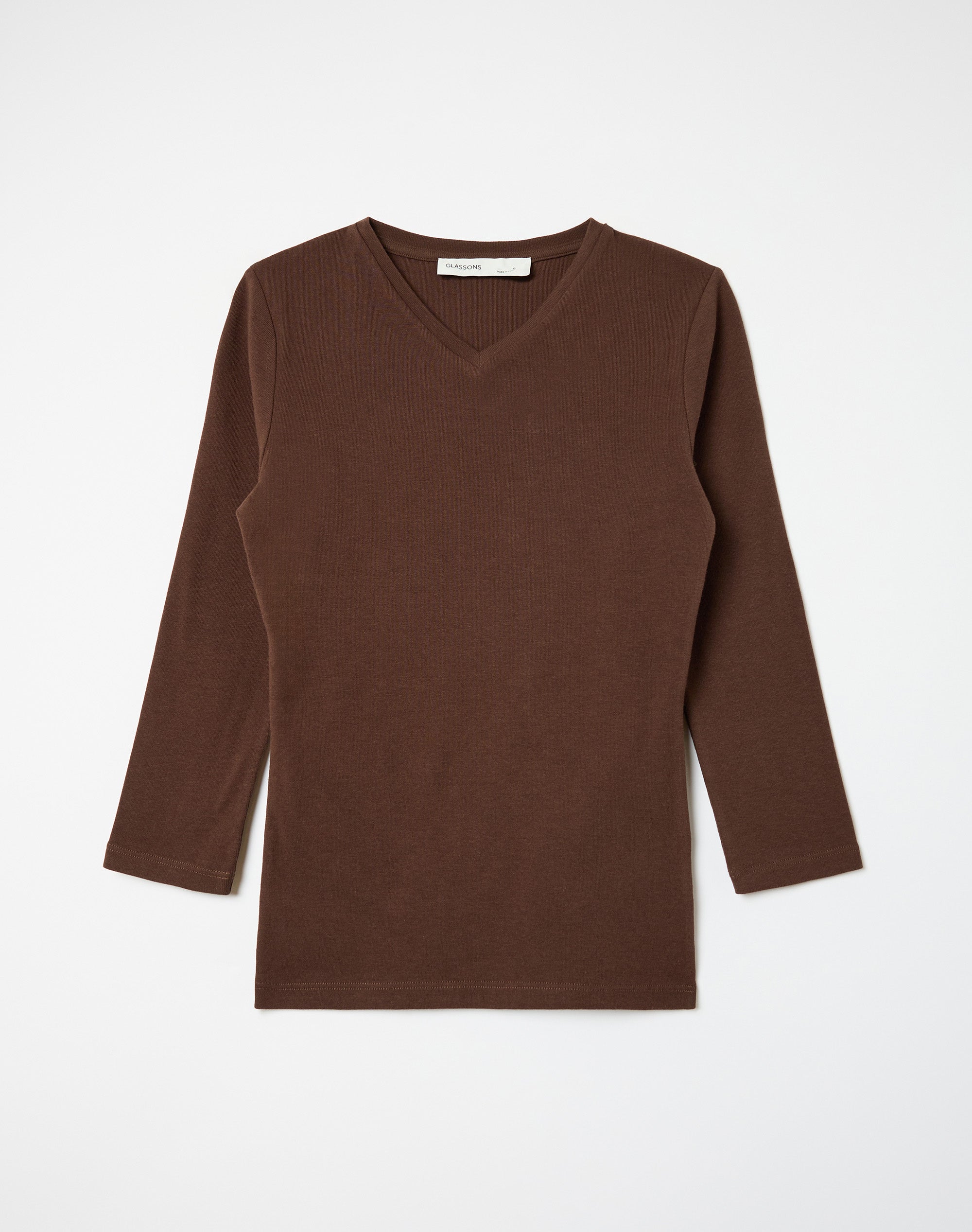 Cotton V Neck Three Quarter Top in Fudge Fantasy | Glassons US