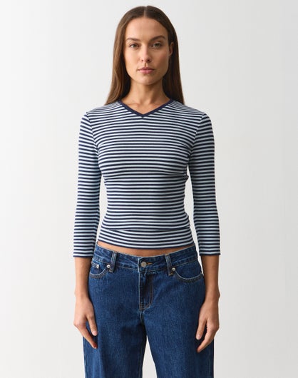 Cotton V Neck Three Quarter Top