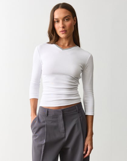 Cotton V Neck Three Quarter Top