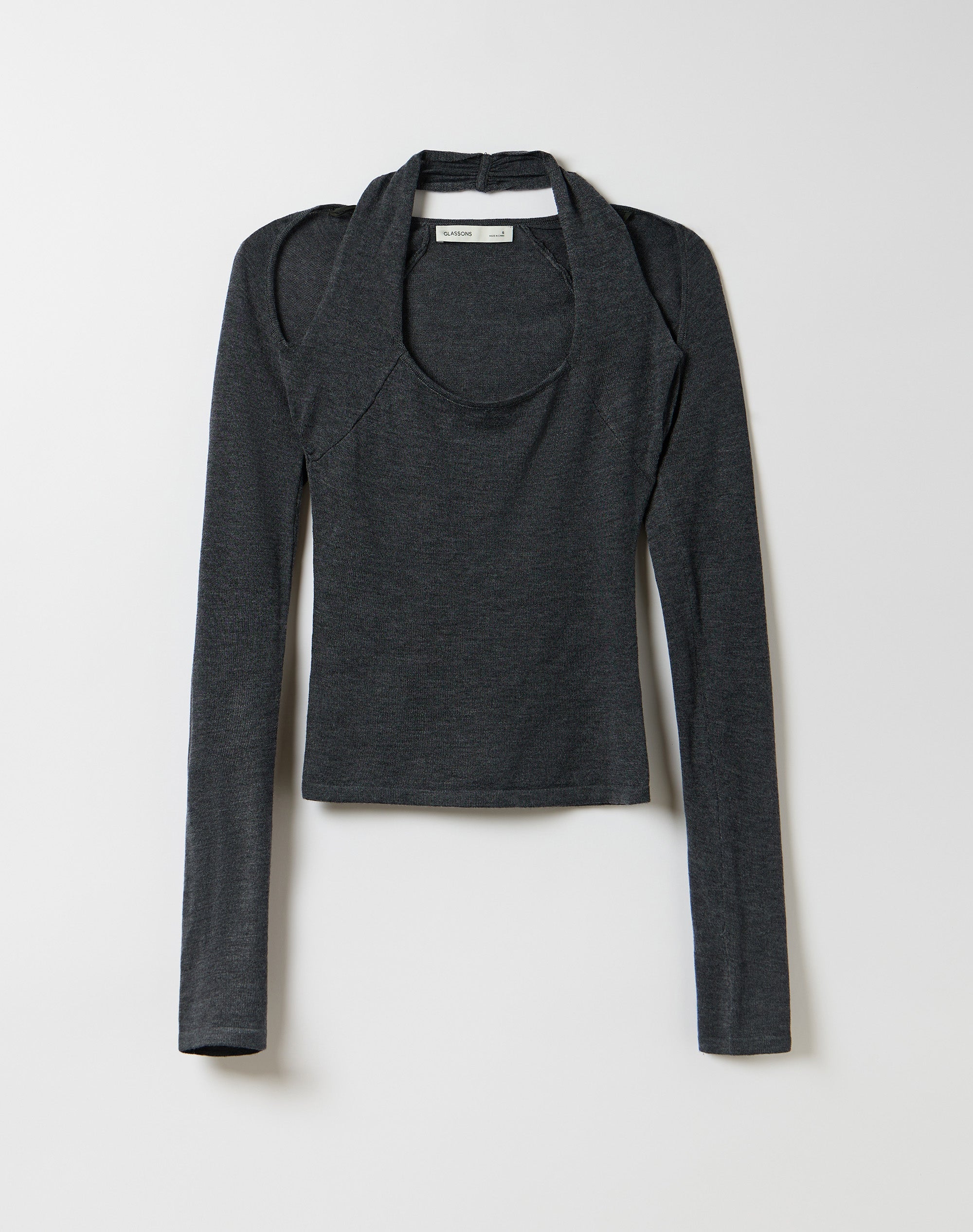 Halter Neck Long Sleeve Knit Top in Charcoal Marle | Glassons AU