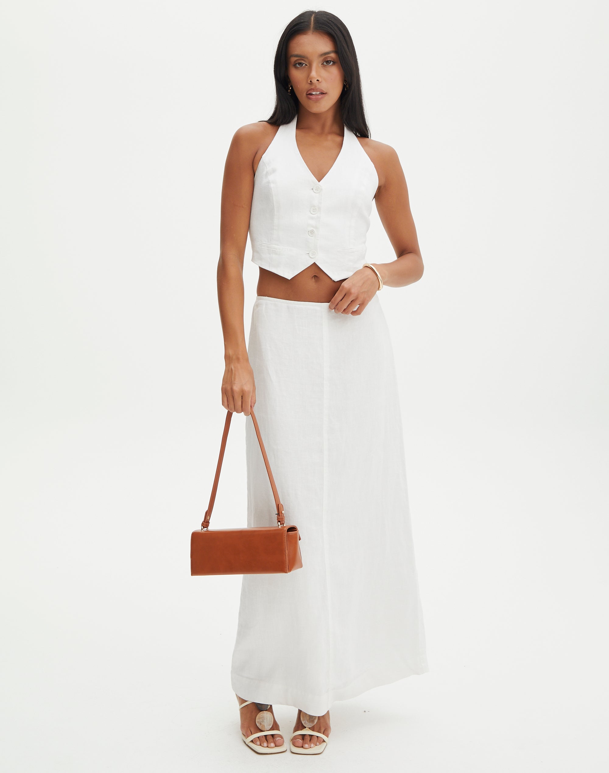 Linen Blend A Line Maxi Skirt