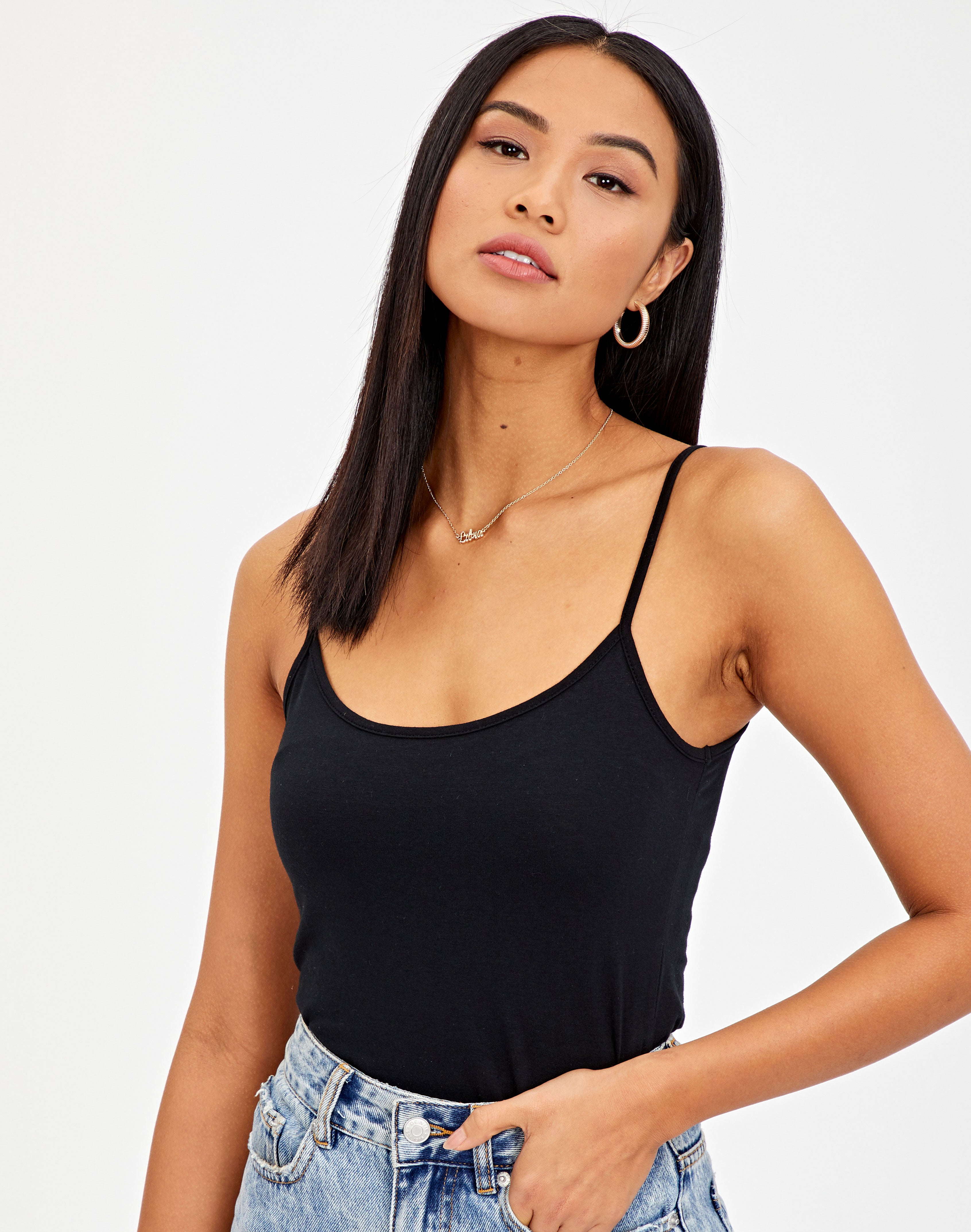 Cotton Blend Thin Strap Singlet in 