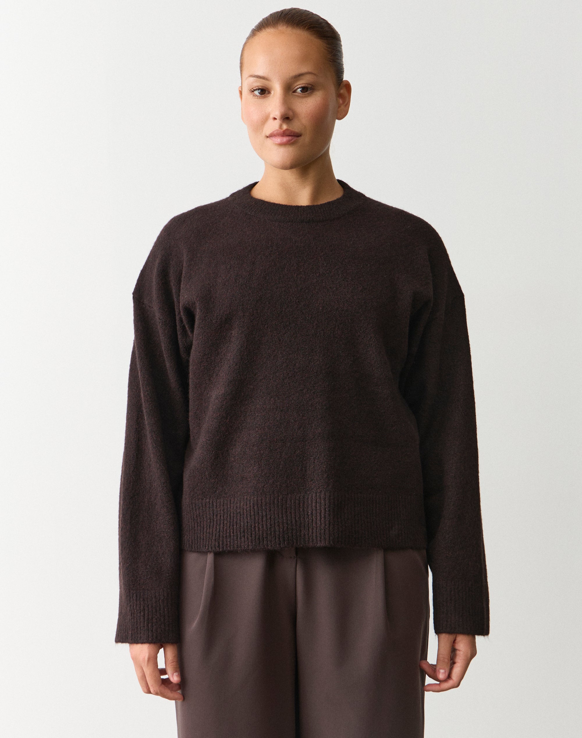 Crew Neck Knit Jumper in Choc It Up | Glassons US