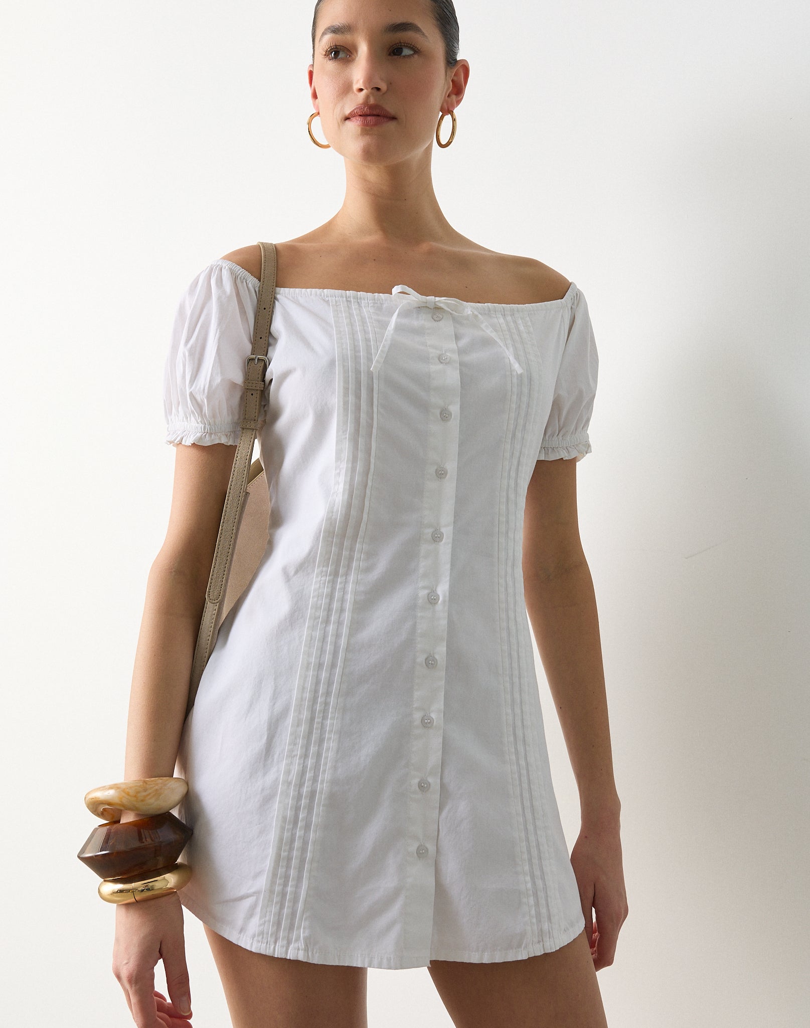 Poplin Shortsleeve Mini Dress in White Glassons AU