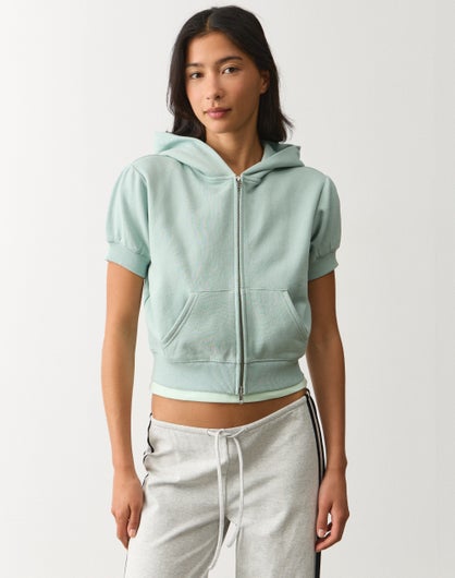 Short Sleeve Zip Up Hoodie