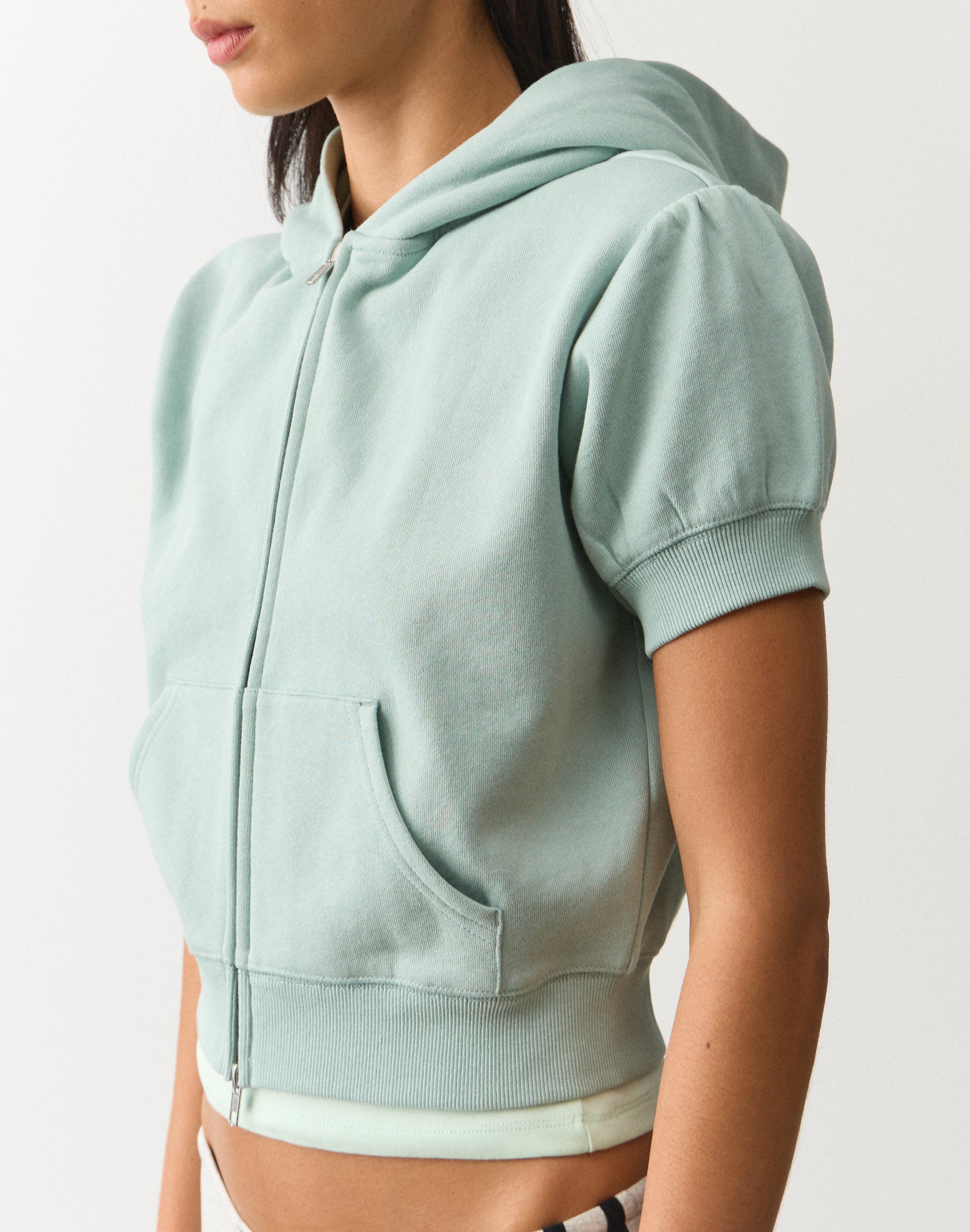Short Sleeve Zip Up Hoodie in Mint Mirage | Glassons AU