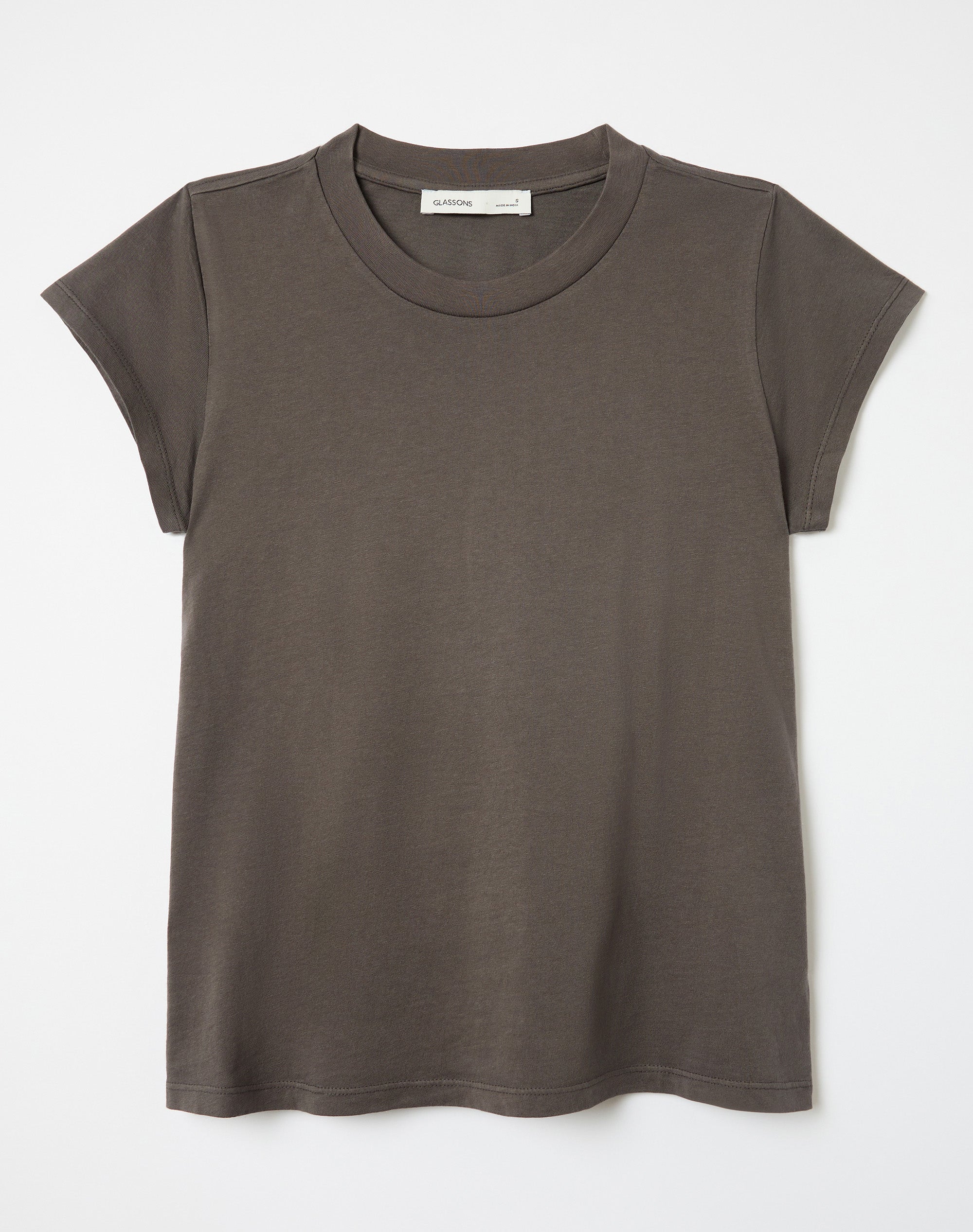 Classic Crew Neck Short Sleeve Top in Washed Charcoal | Glassons US