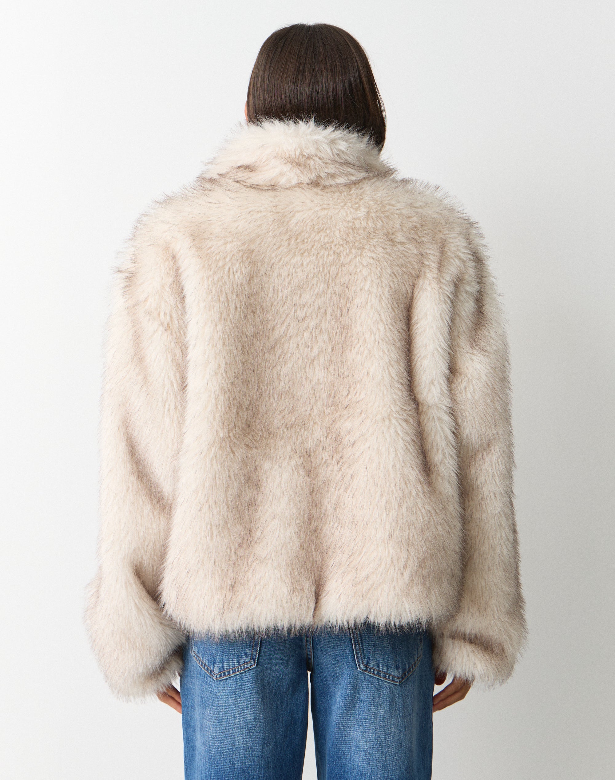 Faux Fur Zip Up Jacket in Milk X Choc Tip | Glassons AU