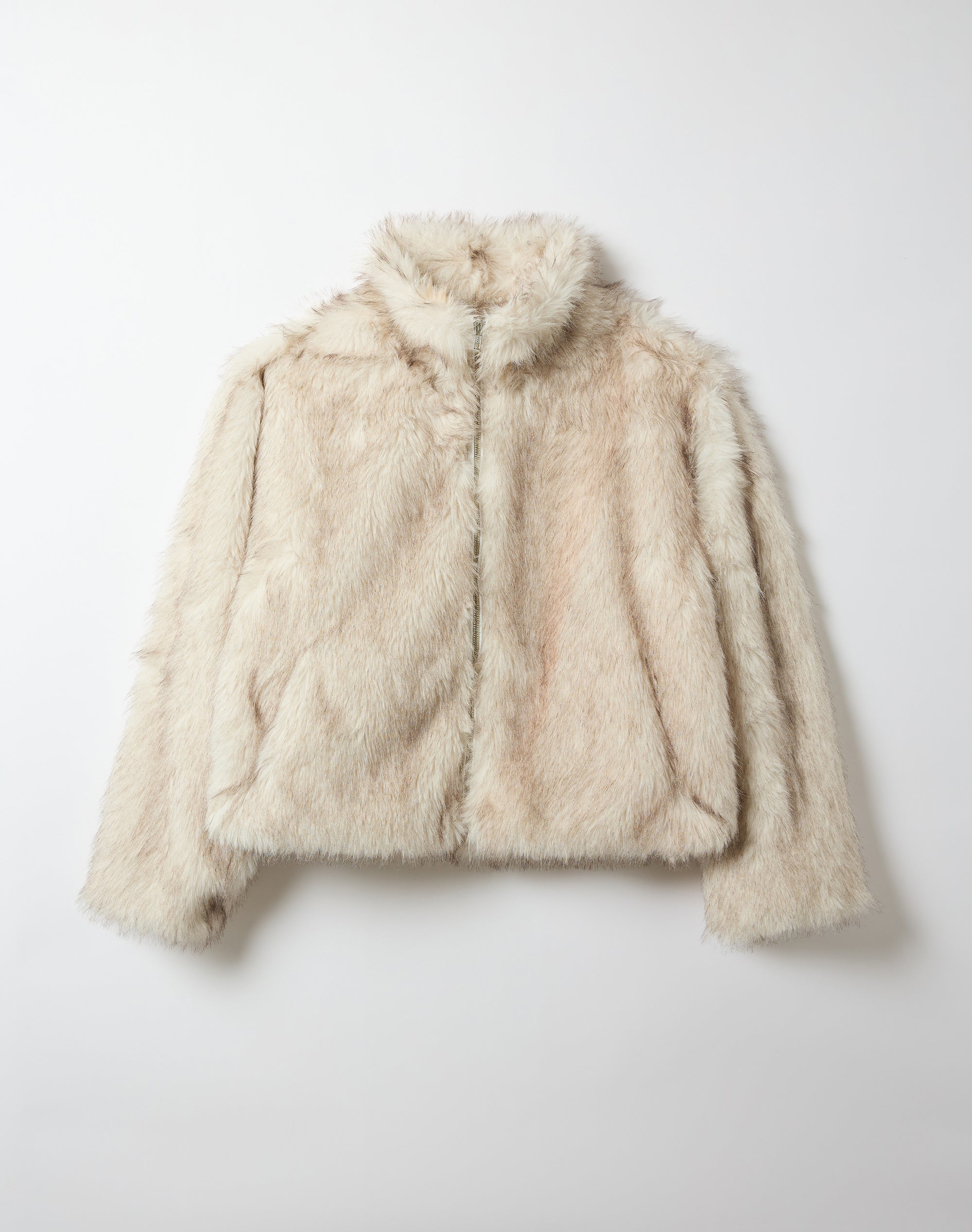 Faux Fur Zip Up Jacket in Milk X Choc Tip | Glassons SG