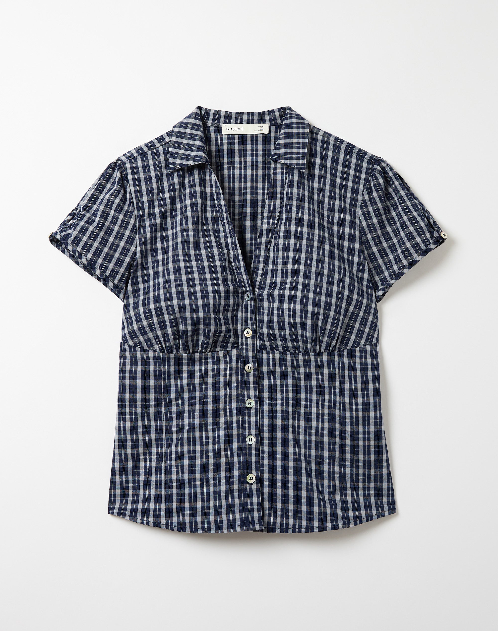 Gingham Tie Back Blouse in Navy Cool Babushka Check | Glassons US
