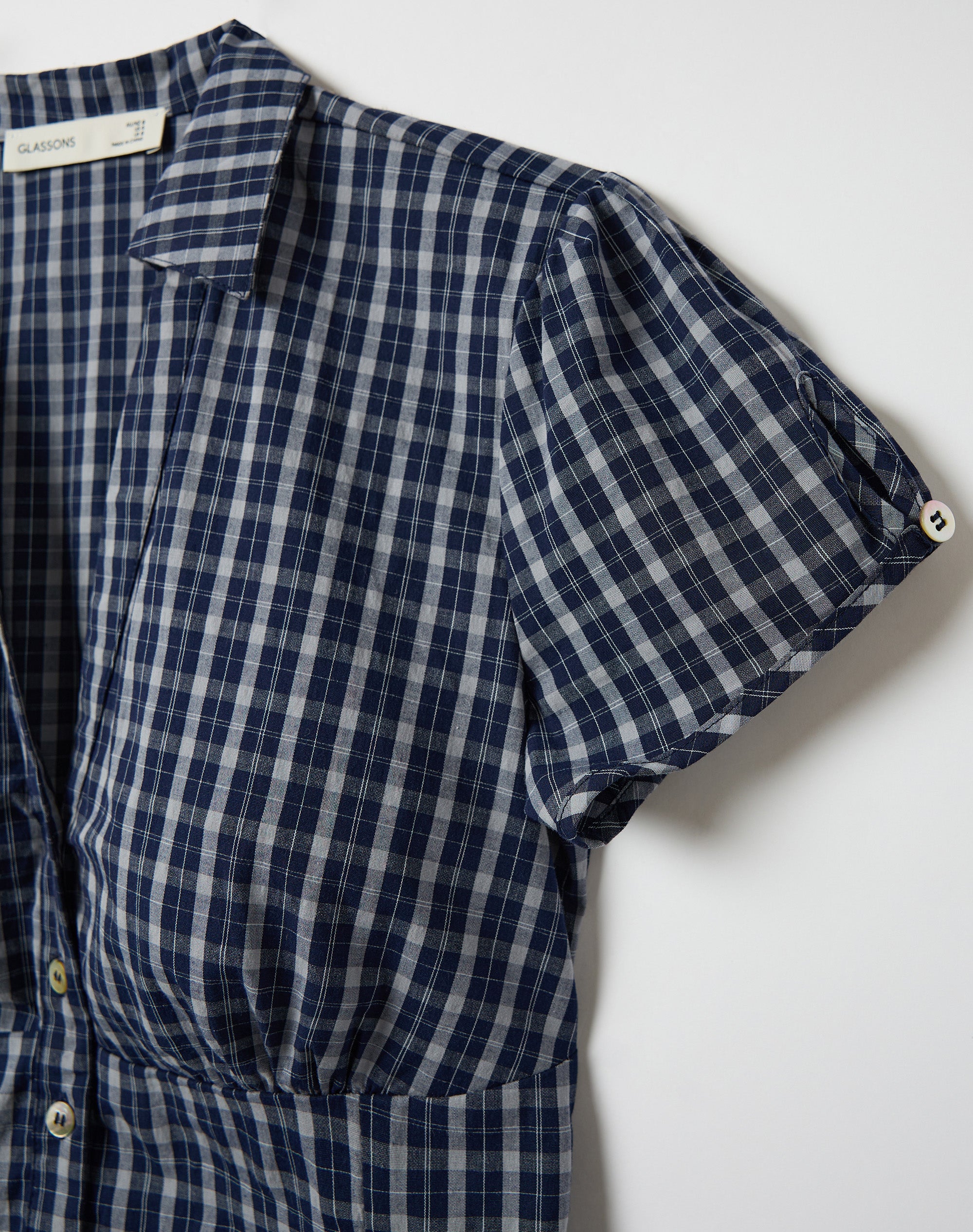 Gingham Tie Back Blouse in Navy Cool Babushka Check | Glassons US
