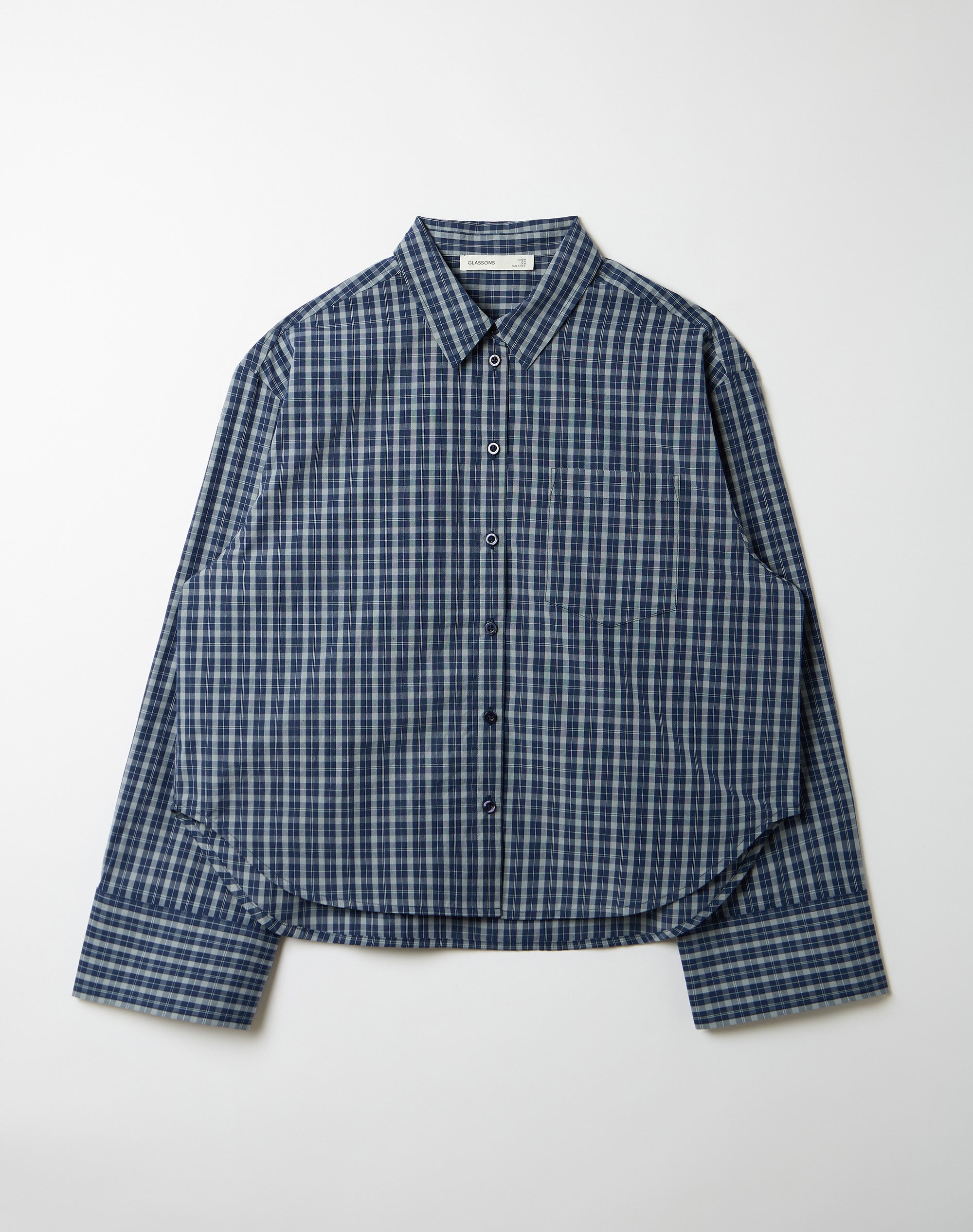 Oversized Boxy Button Up Shirt in Navy Cool Babushka Check