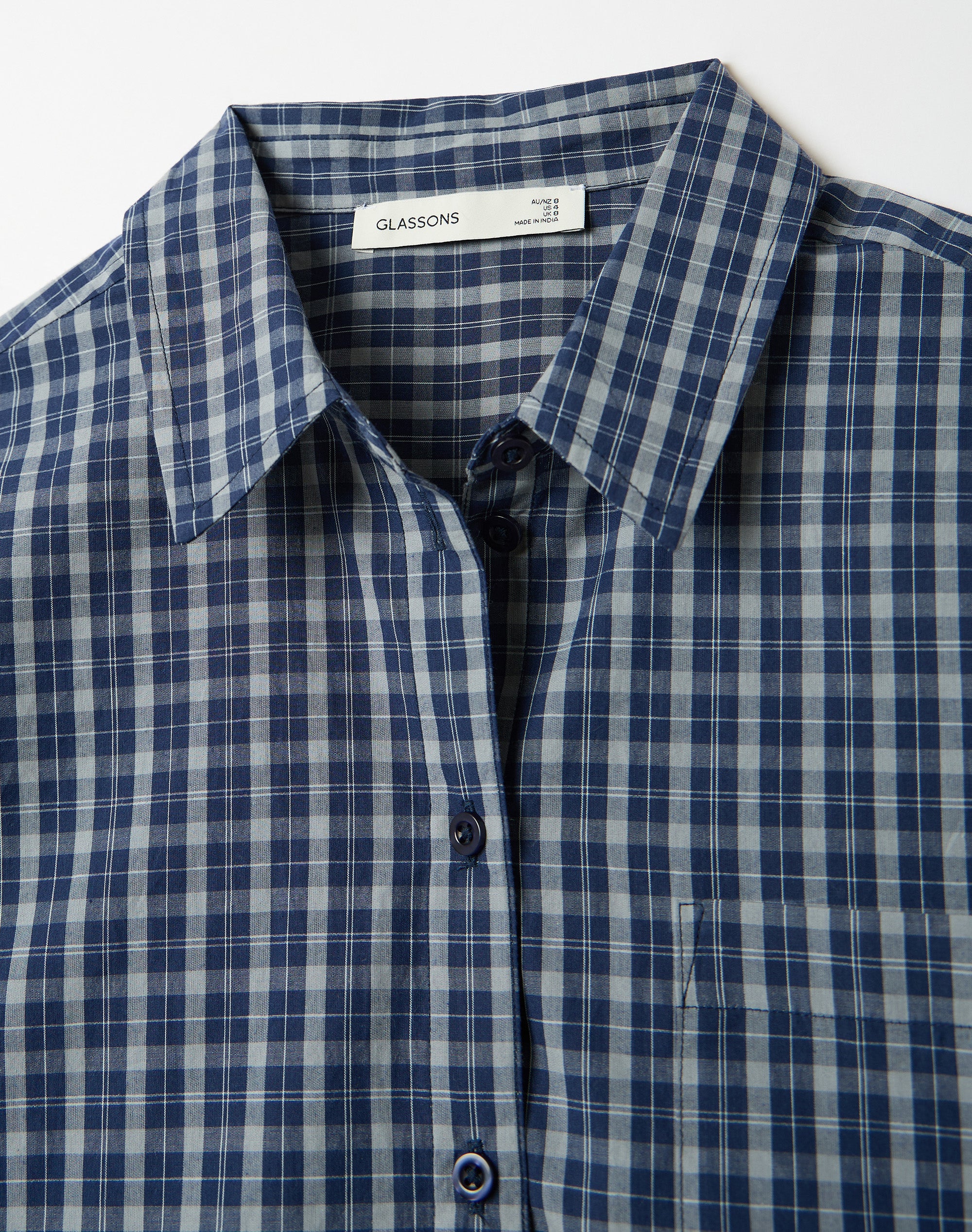 Oversized Boxy Button Up Shirt in Navy Cool Babushka Check