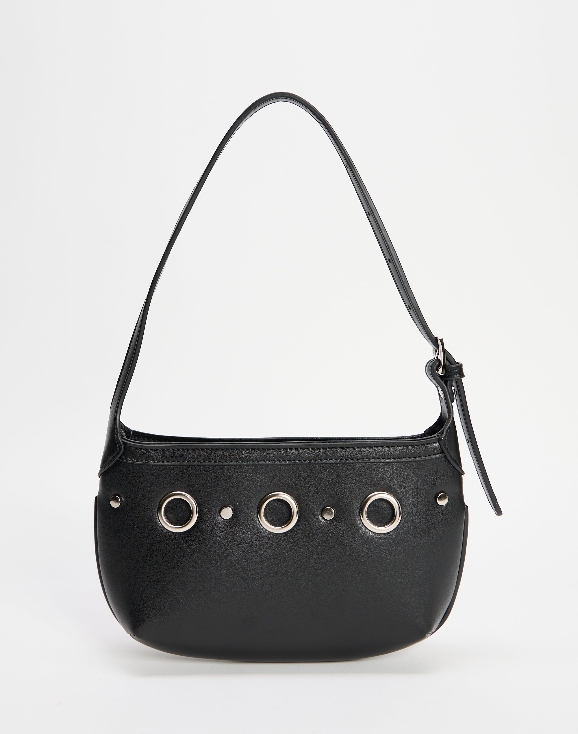 Eyelet Detail Shoulder Bag in Black X Silver | Glassons AU