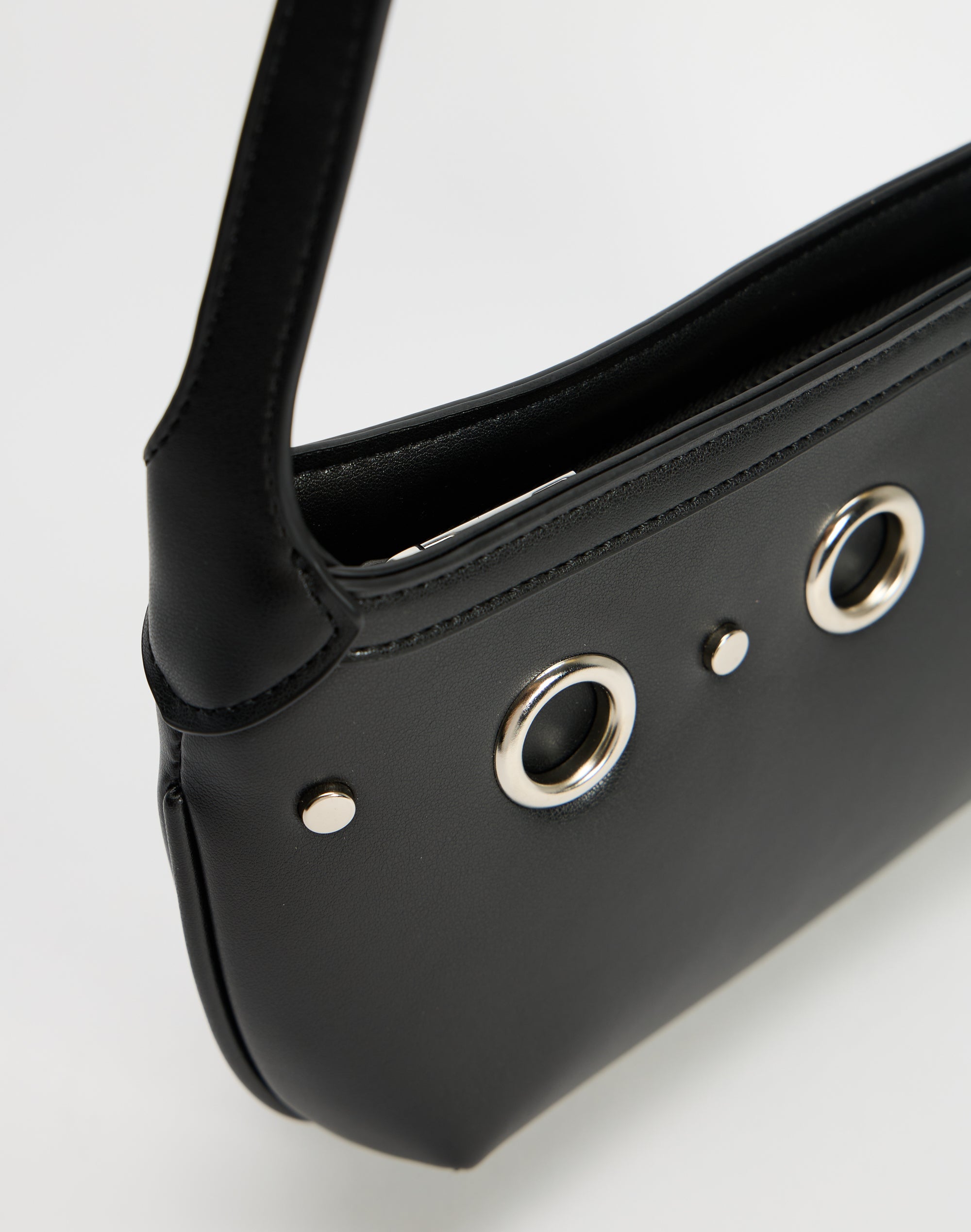 Eyelet Detail Shoulder Bag in Black X Silver | Glassons AU