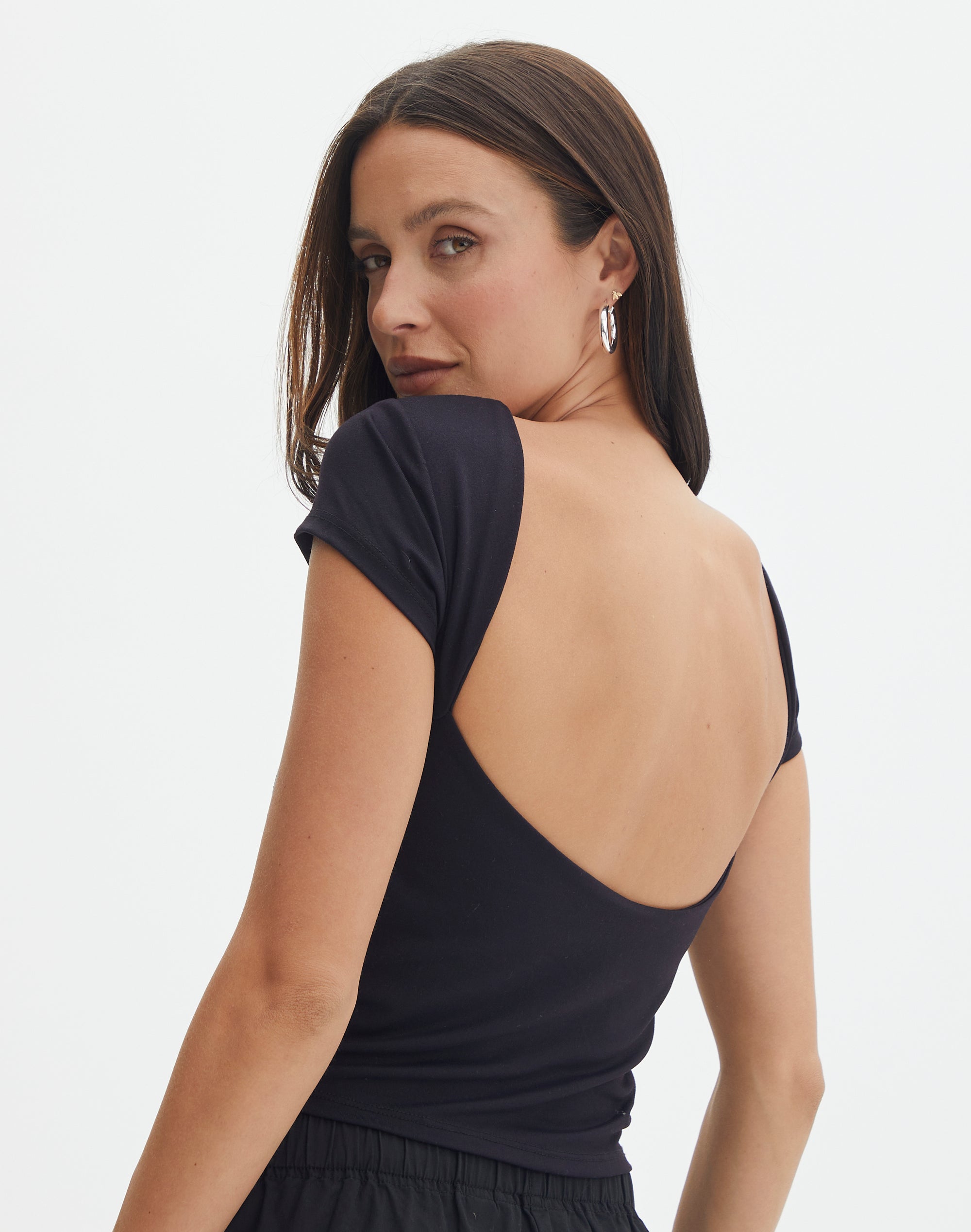 Supersoft Backless Short Sleeve Top in Black