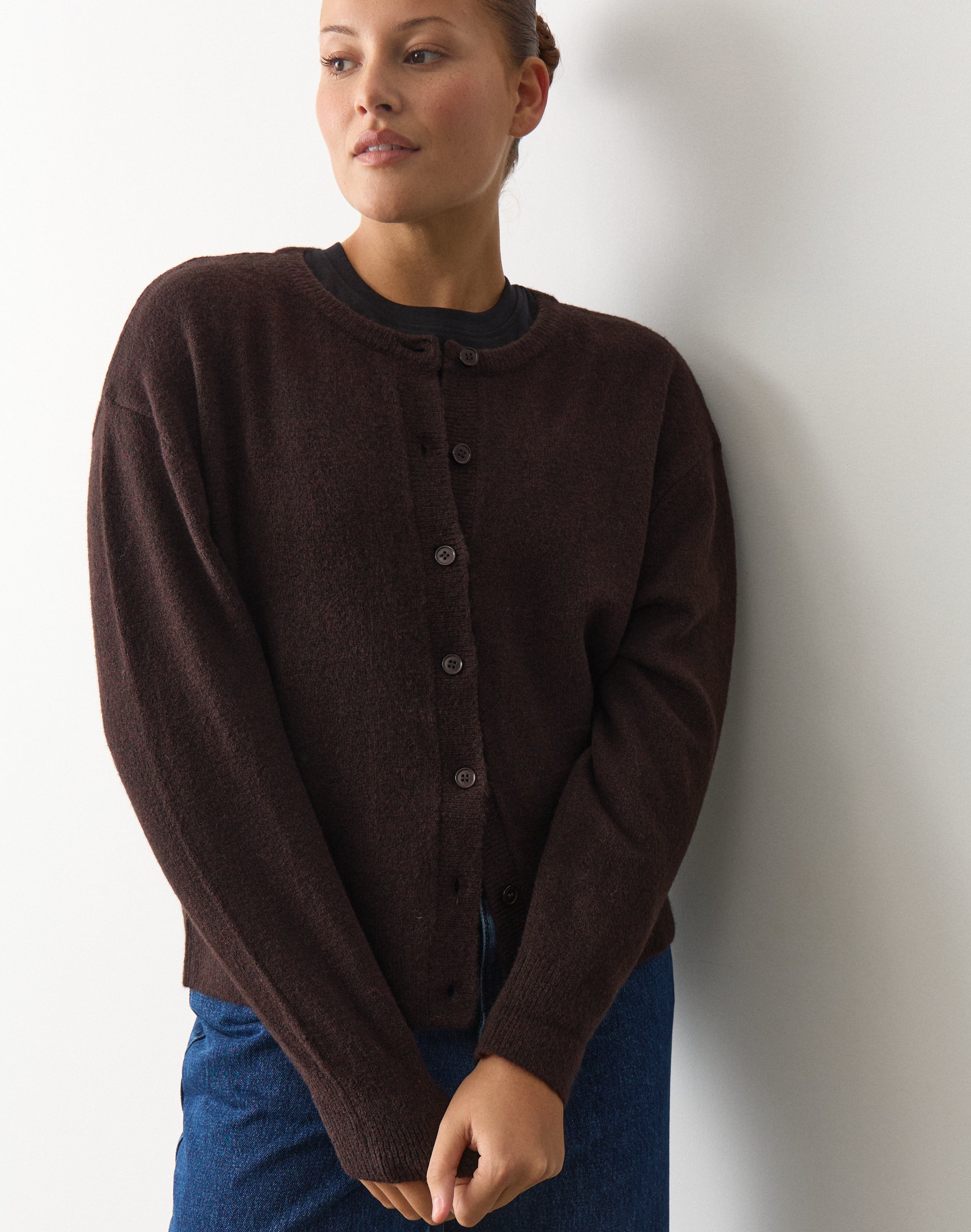Oversized Button Up Knit Cardigan in Choc It Up | Glassons AU