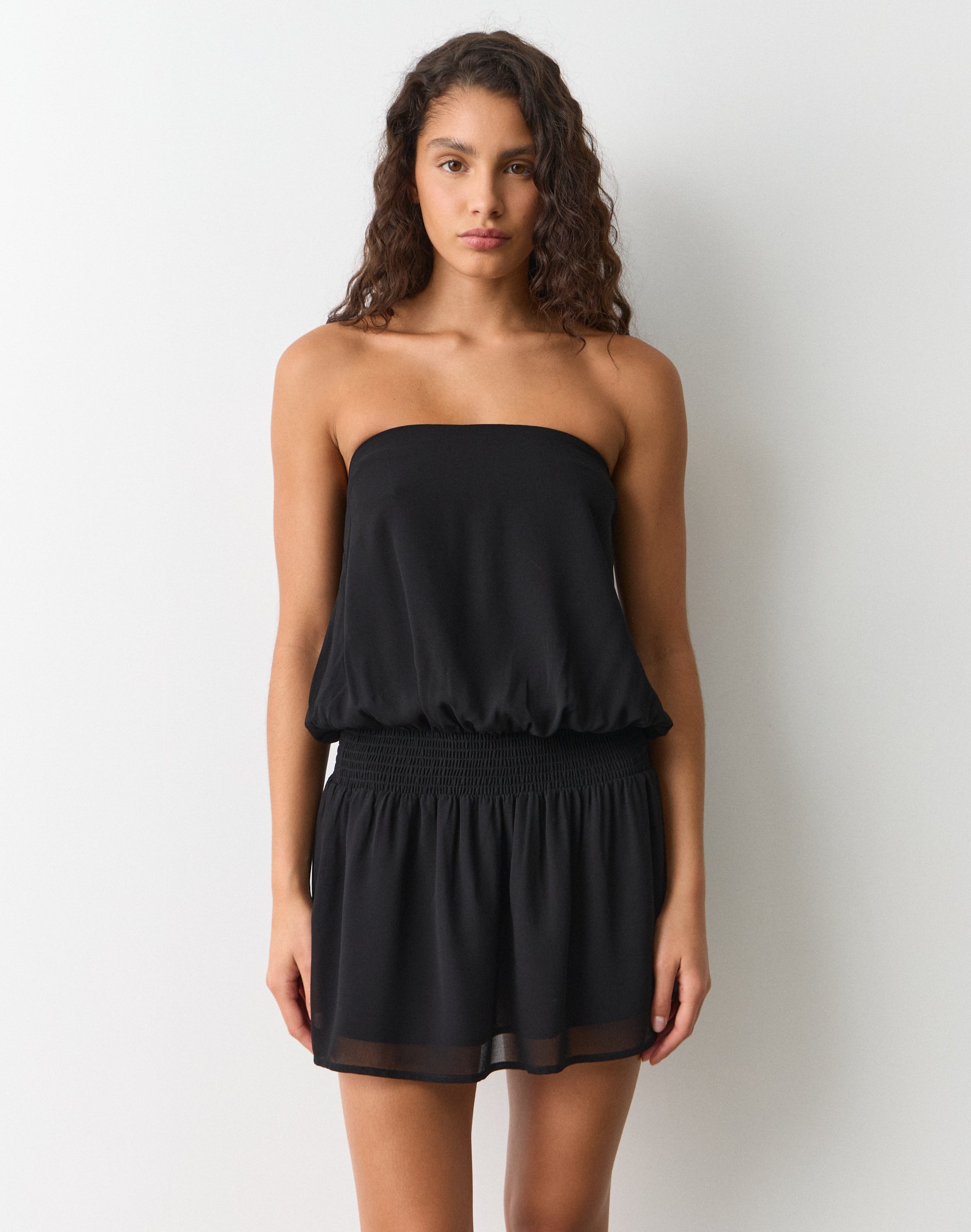 Strapless Chiffon Mini Dress in Black | Glassons US Strapless Chiffon Mini Dress in Black | Glassons US