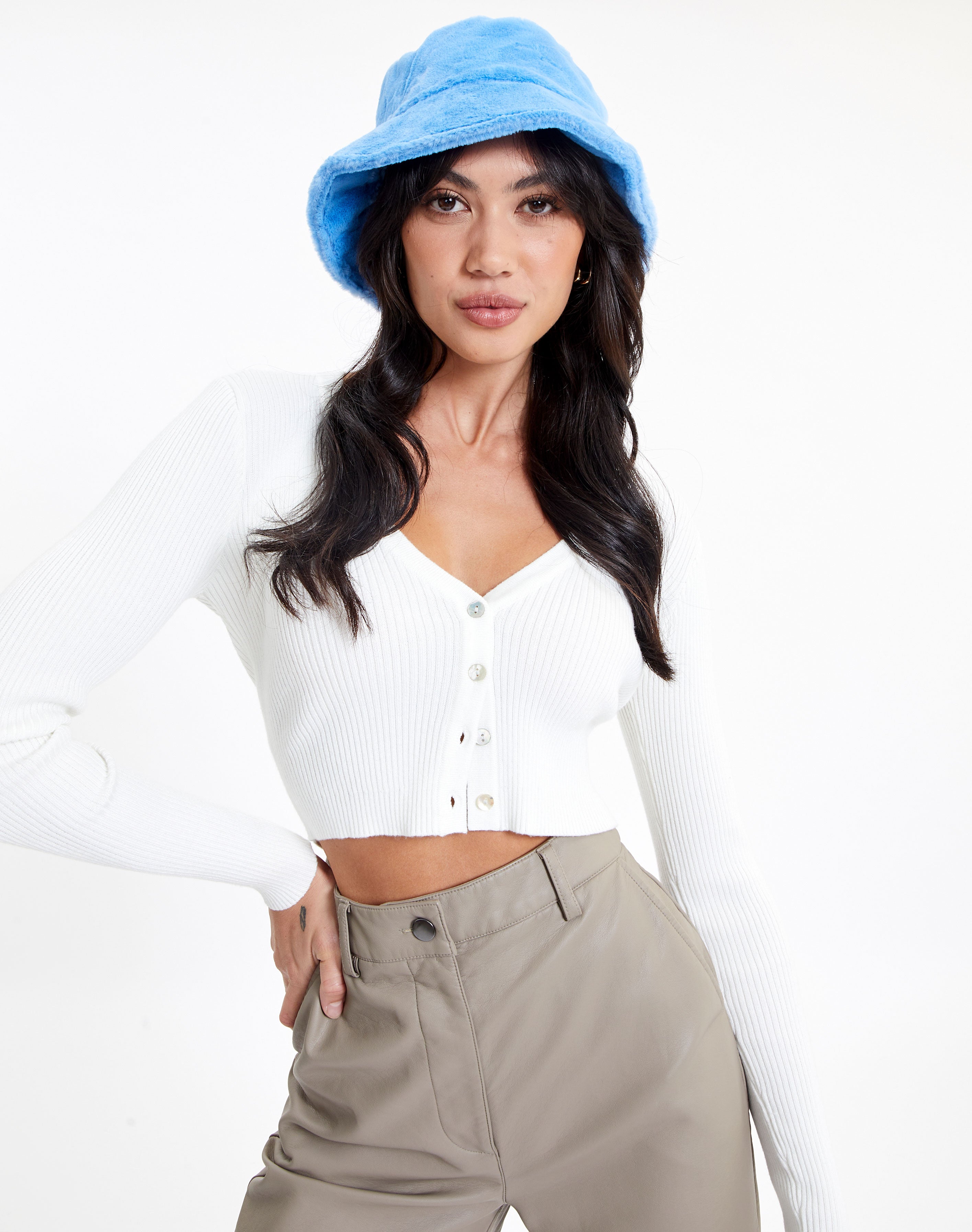 Faux Fur Bucket Hat in Blue | Glassons