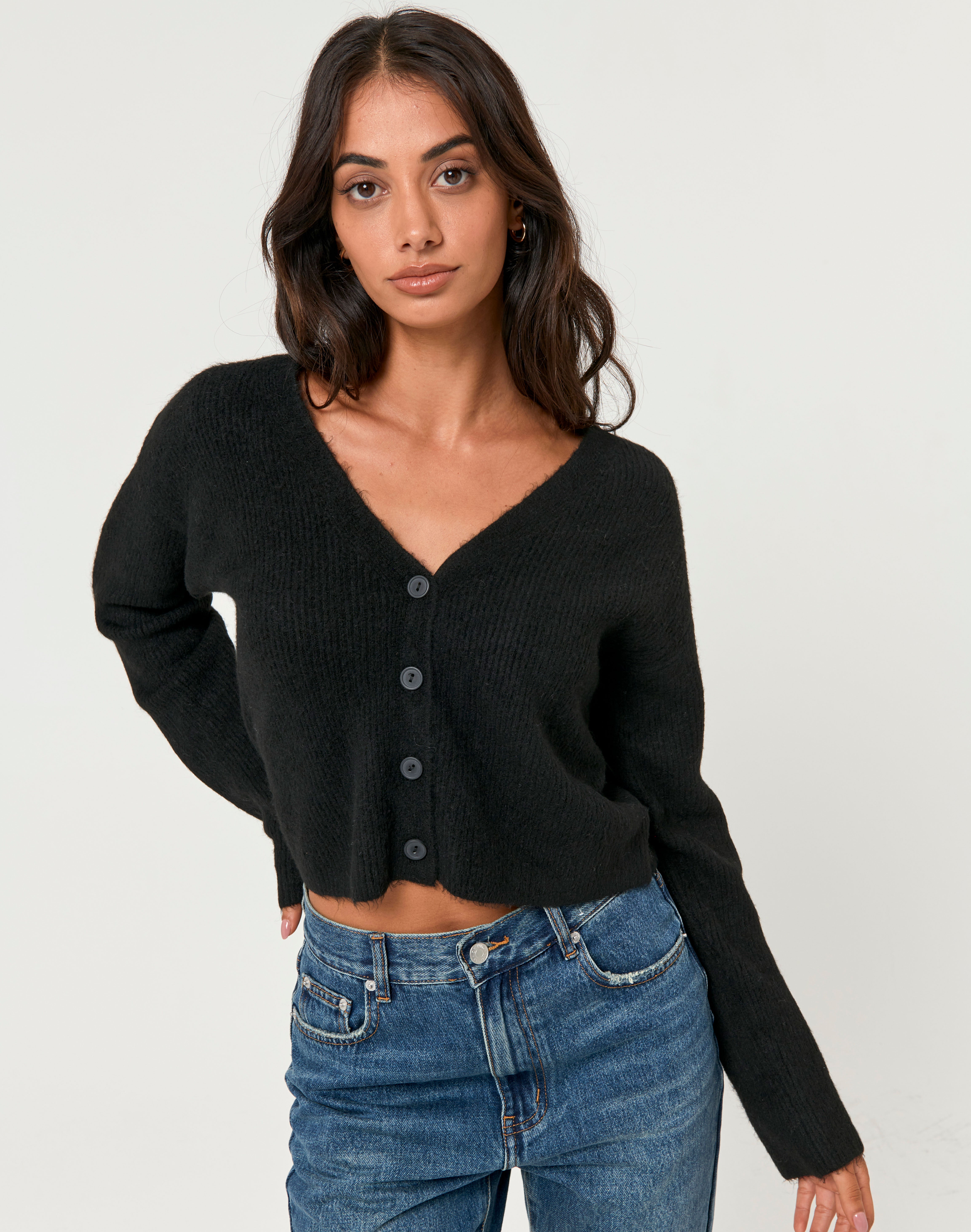 Button Front Long Sleeve Cardigan in 