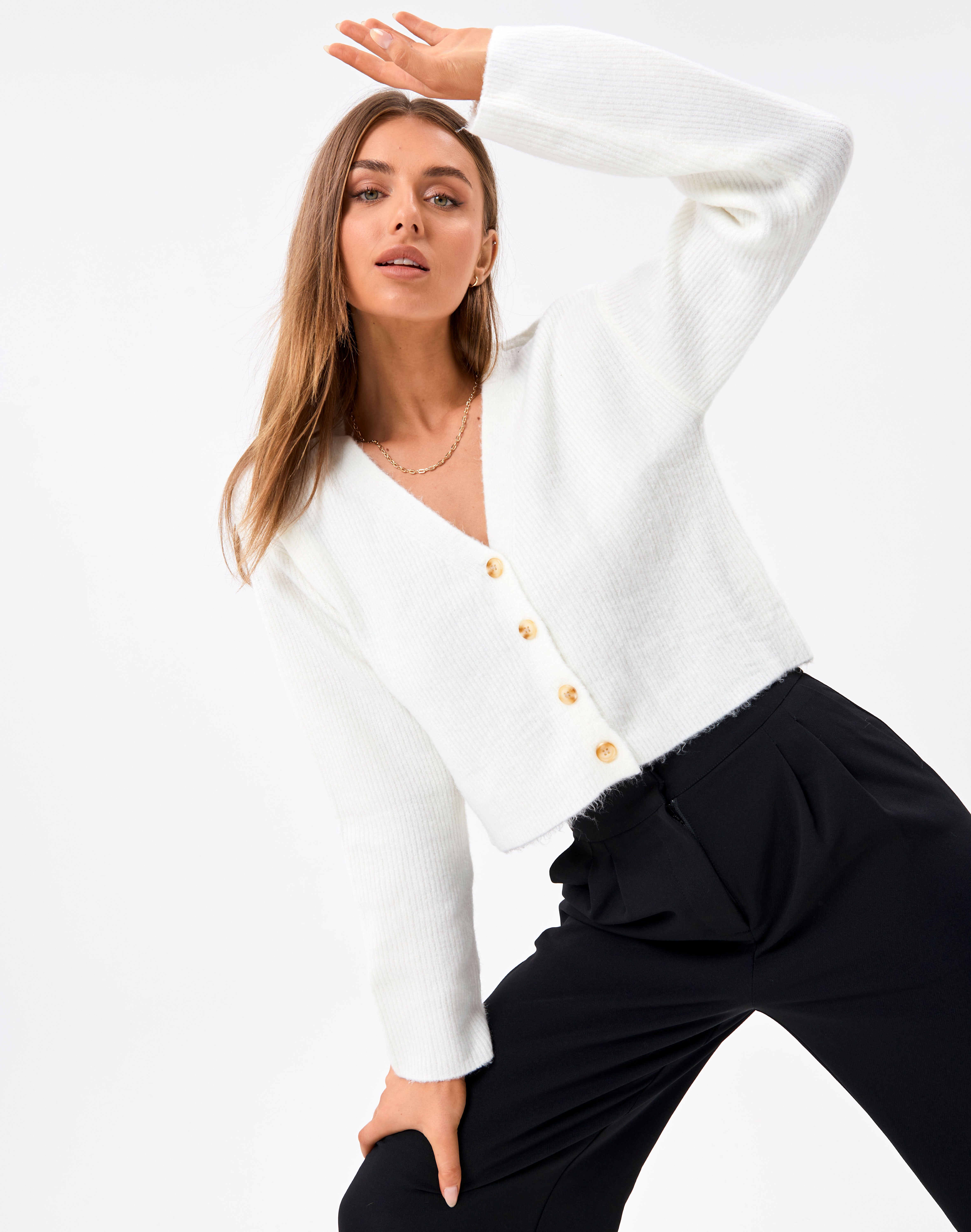 Button Front Long Sleeve Cardigan in 