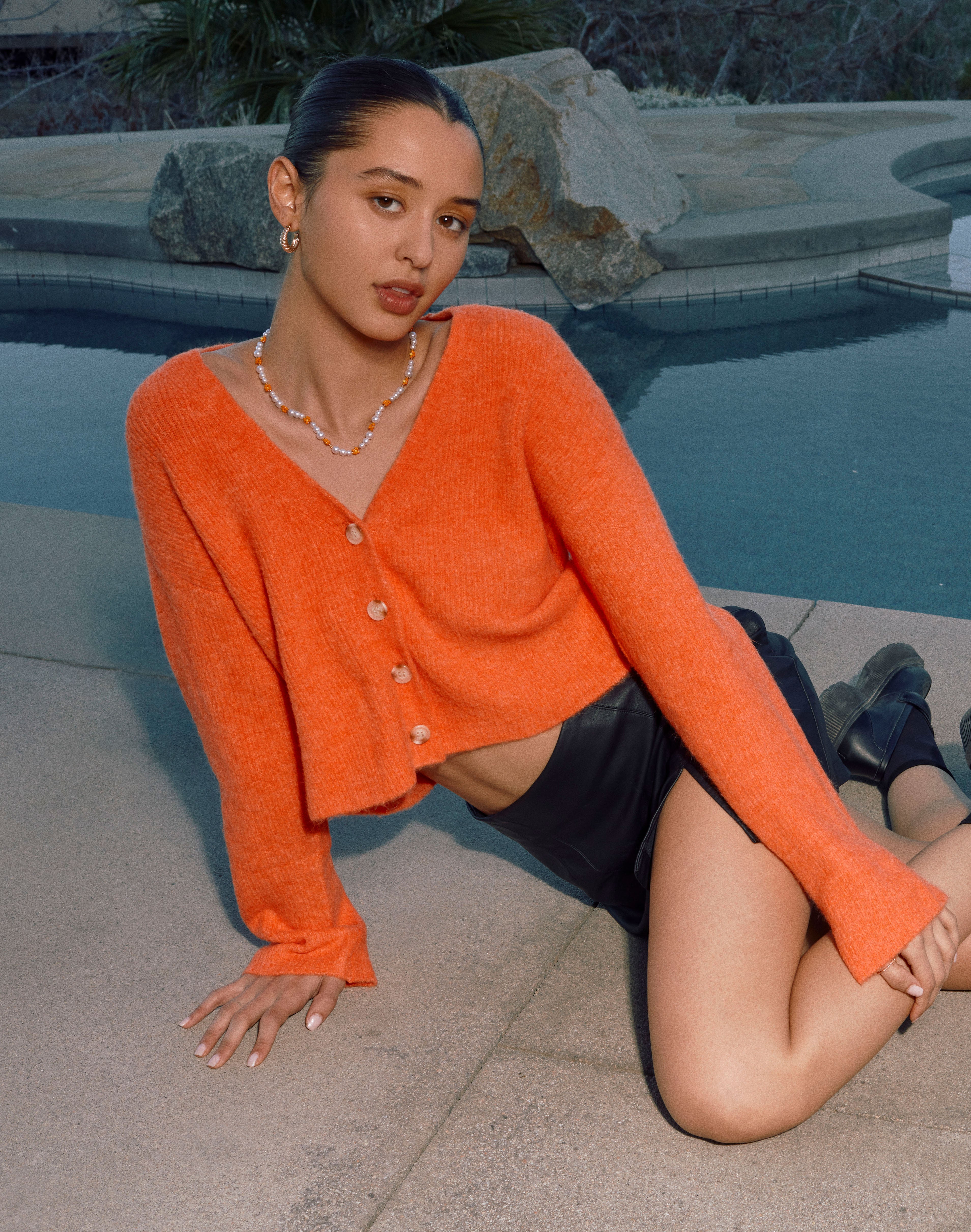 orange button cardigan