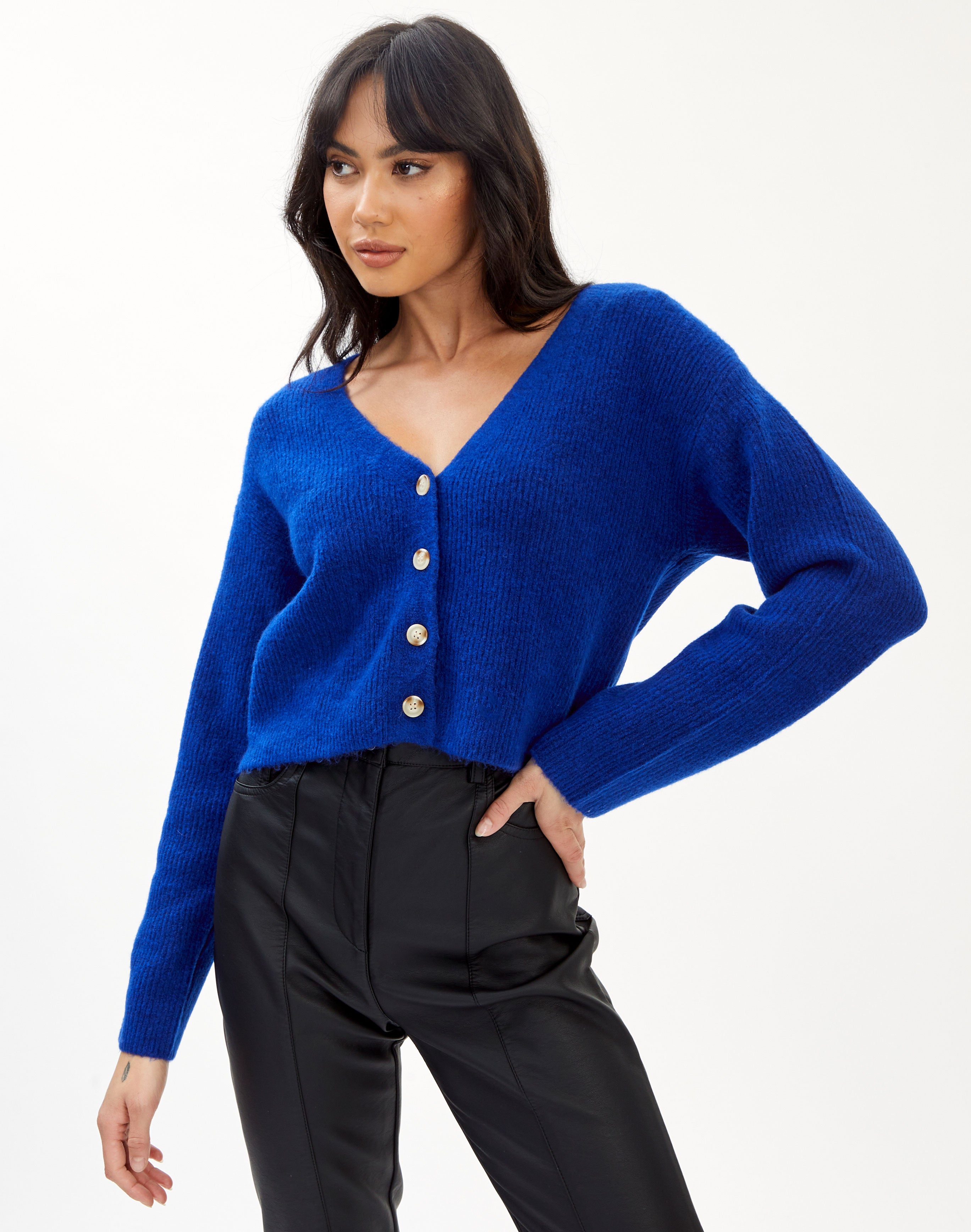 Button Front Long Sleeve Cardigan in 
