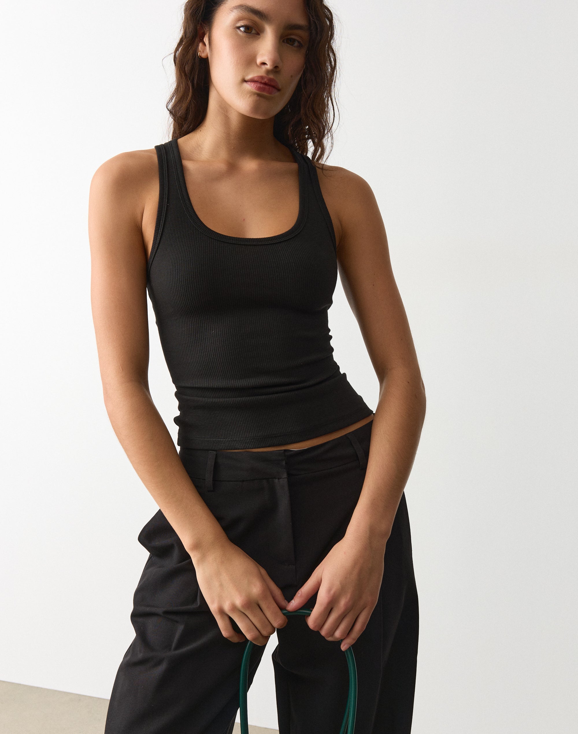 Organic Cotton Scoop Neck Rib Tank in Black | Glassons US