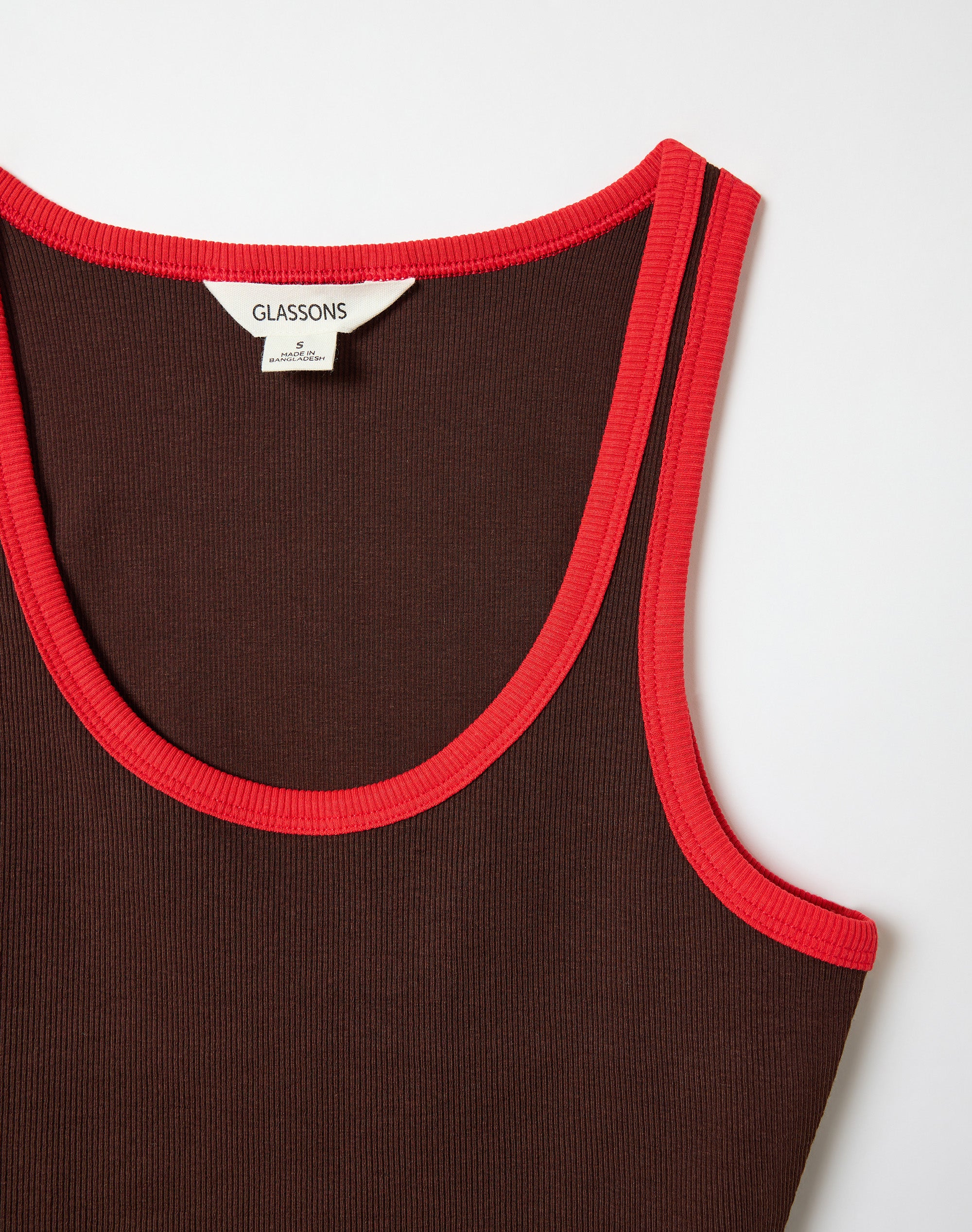 Organic Cotton Scoop Neck Rib Tank in Fudge X Racer Red | Glassons US