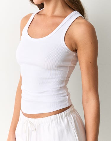 Organic Cotton Scoop Neck Rib Tank in White | Glassons