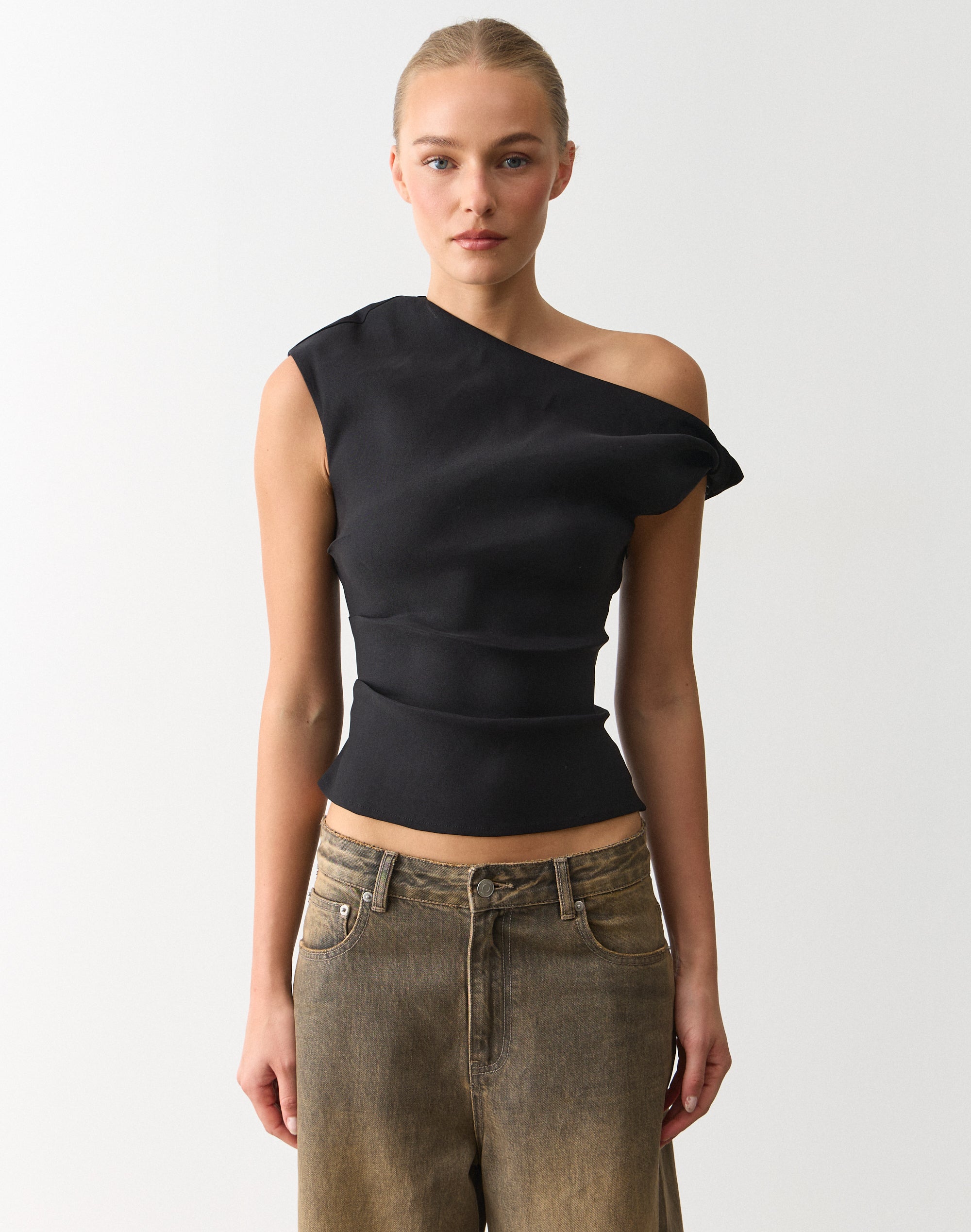 Twist Off Shoulder Blouse in Black | Glassons US