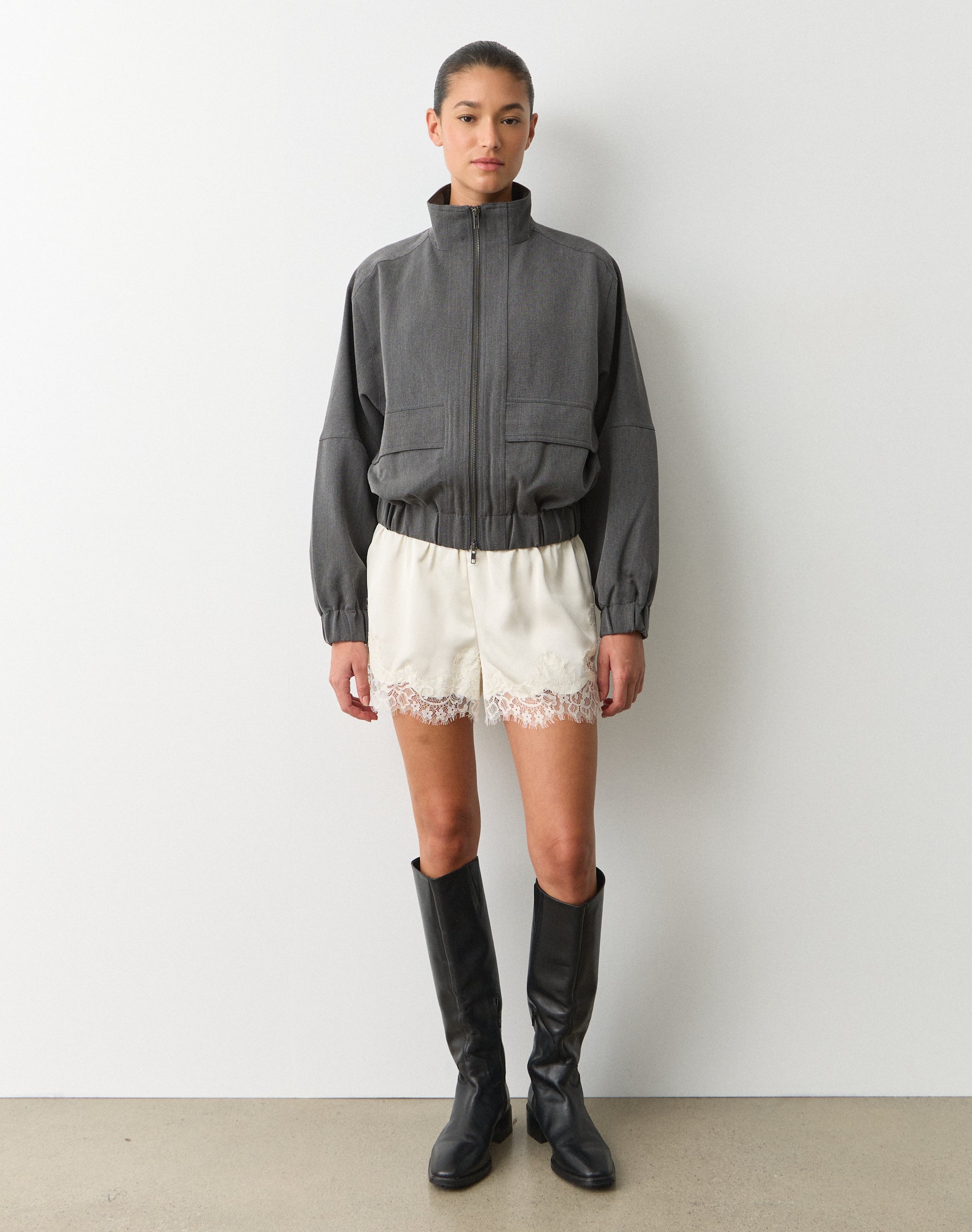 Collared Bomber Jacket in Charcoal Marle | Glassons US