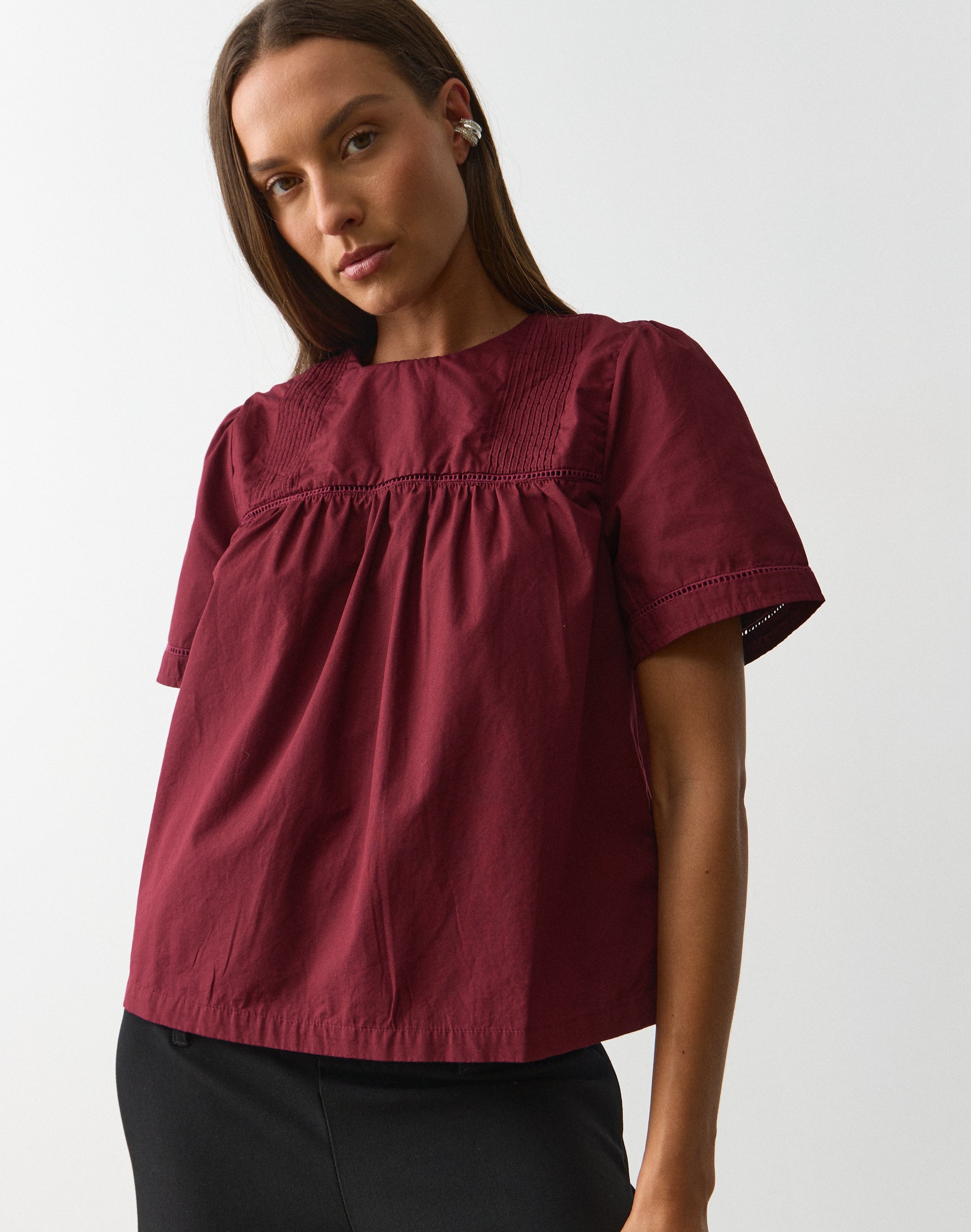 Cotton Babydoll Blouse in Sangria Sunset | Glassons