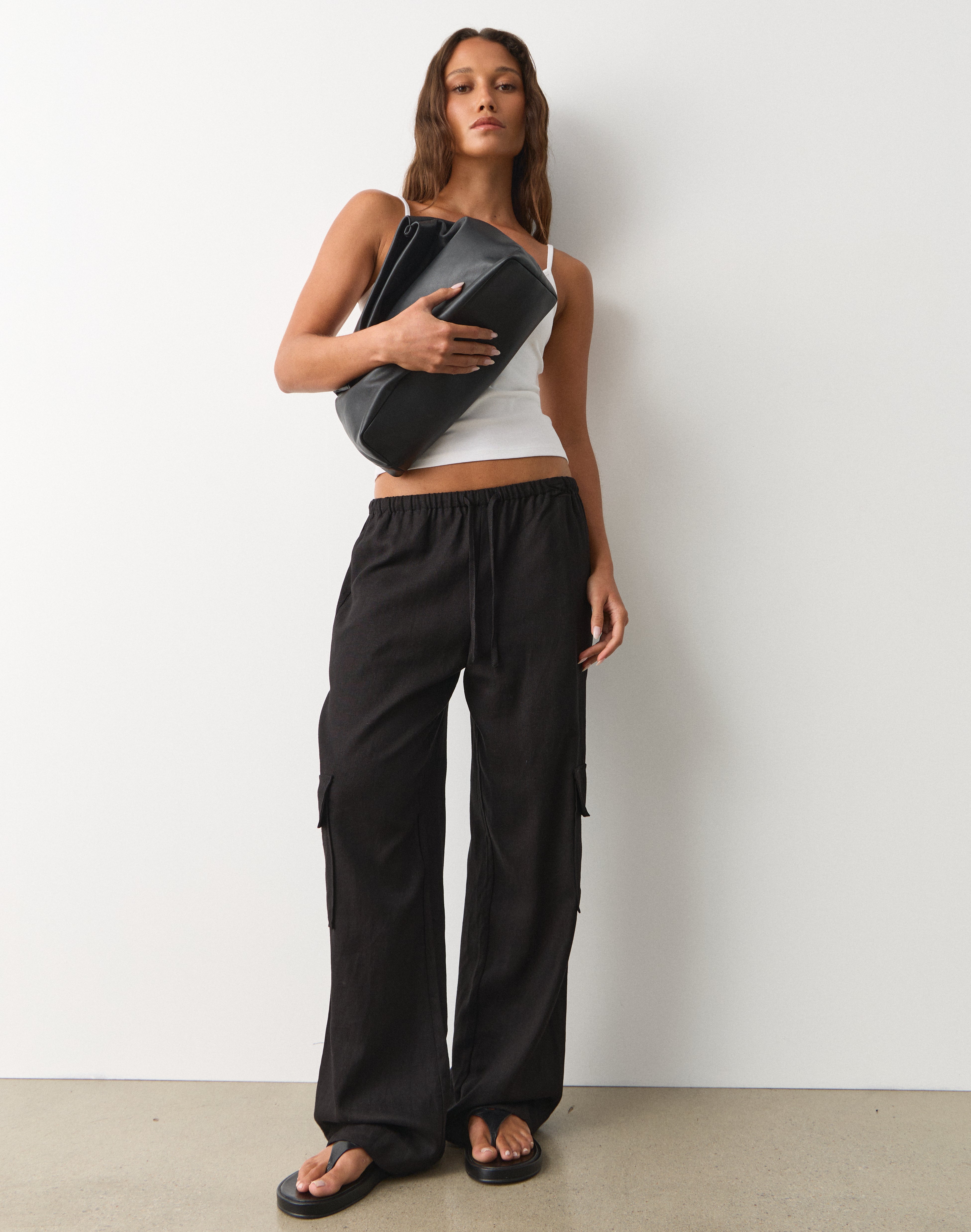 Linen Blend Cargo Pant in Black | Glassons SG