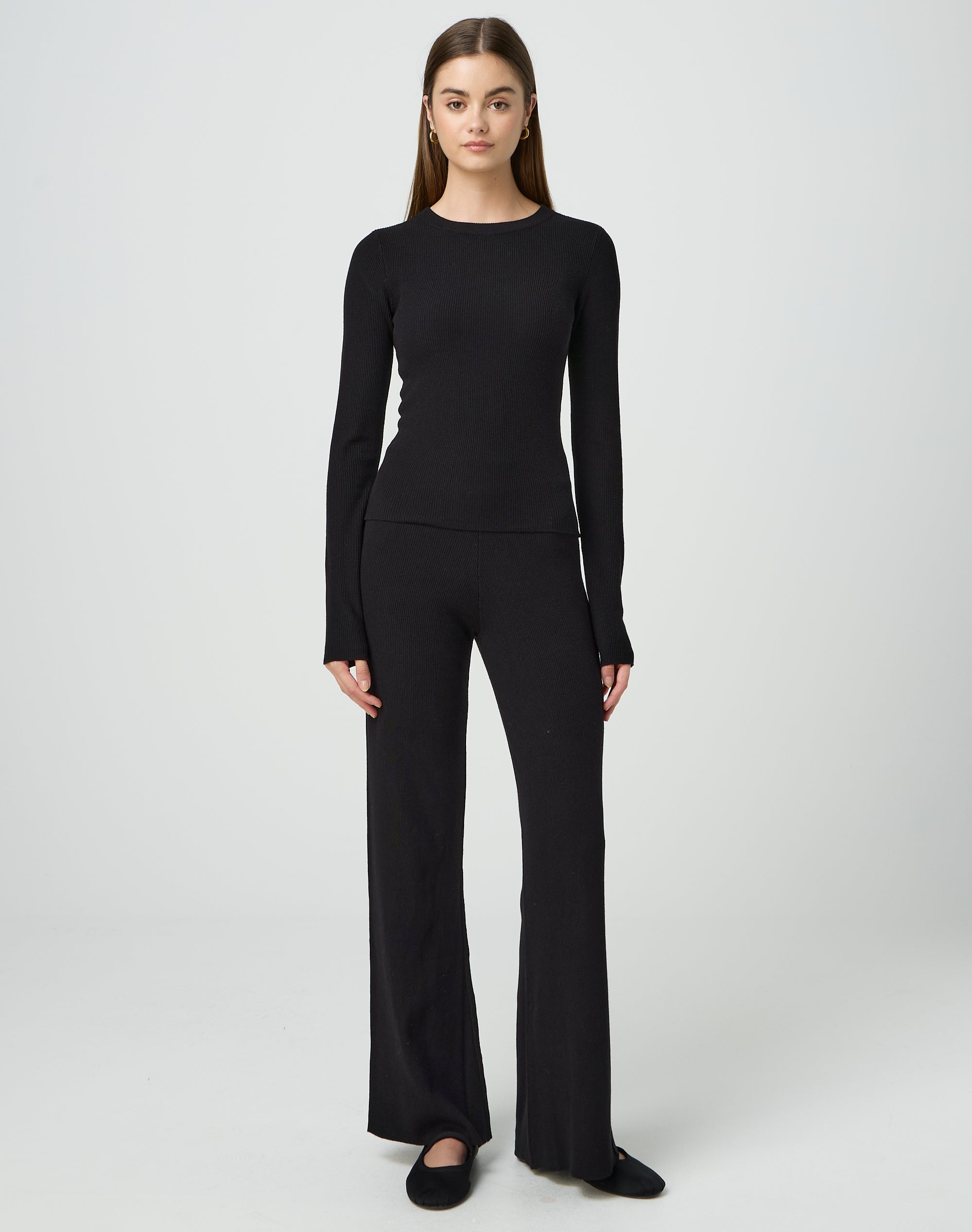 High Rise Flare Ponte Pant in Black