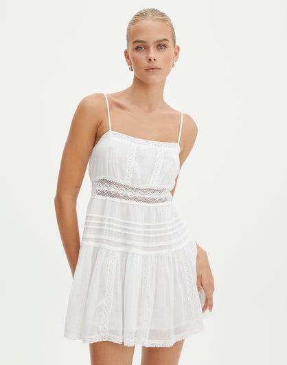 Cotton Lace Mini Dress in White | Glassons