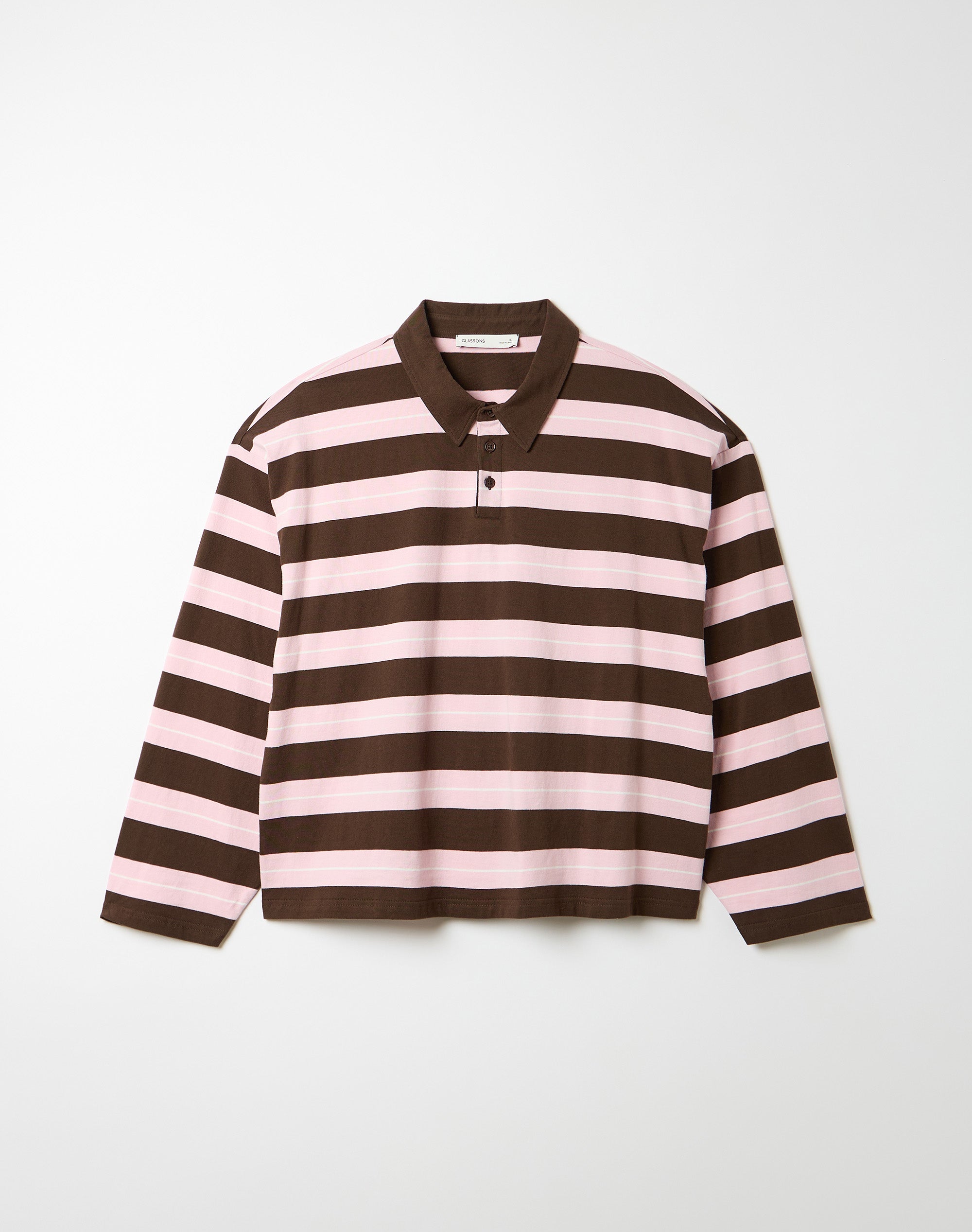 Stripe Oversized Long Sleeve Polo in Fudge Fantasy X Blush Harp