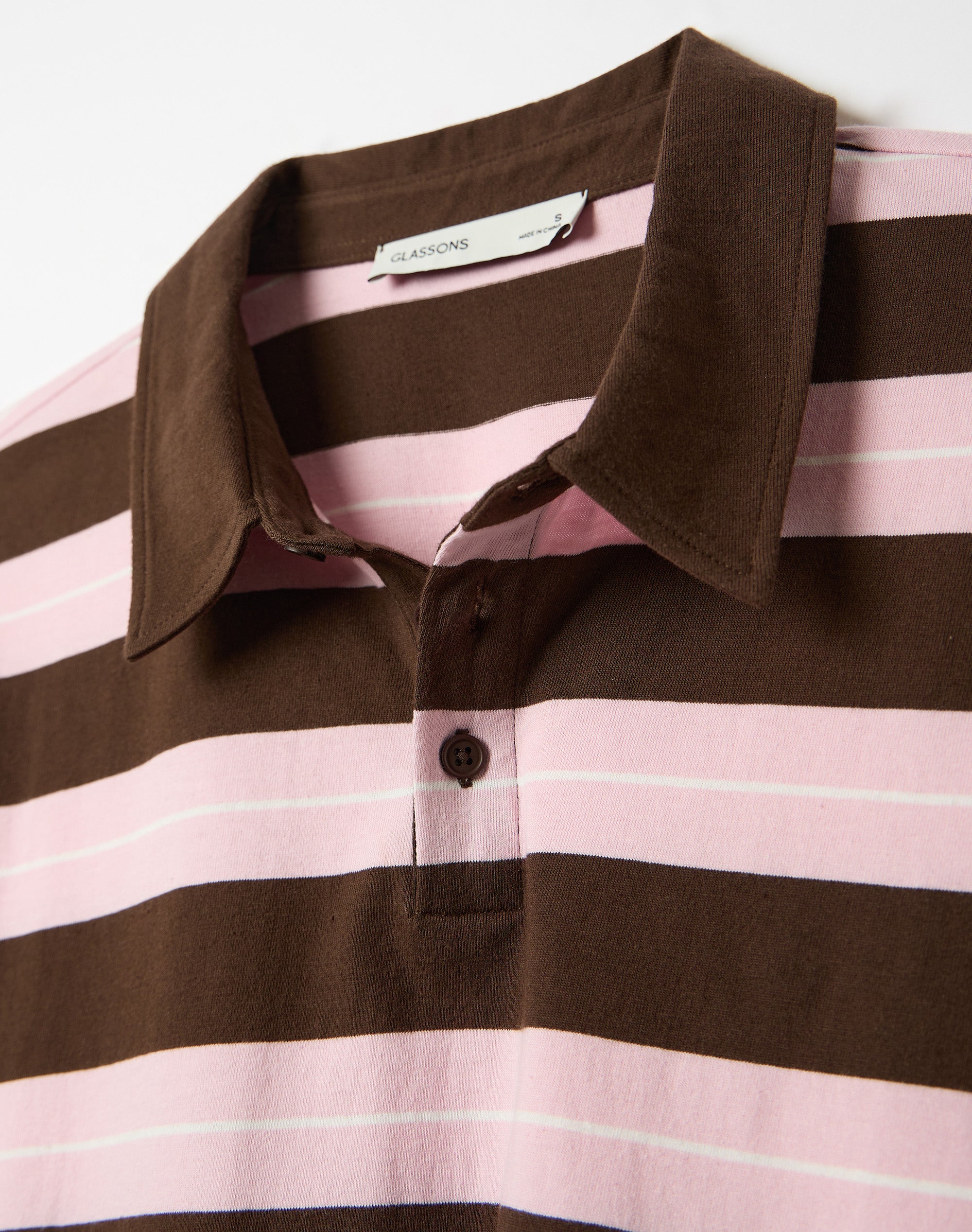 Stripe Oversized Long Sleeve Polo in Fudge Fantasy X Blush Harp